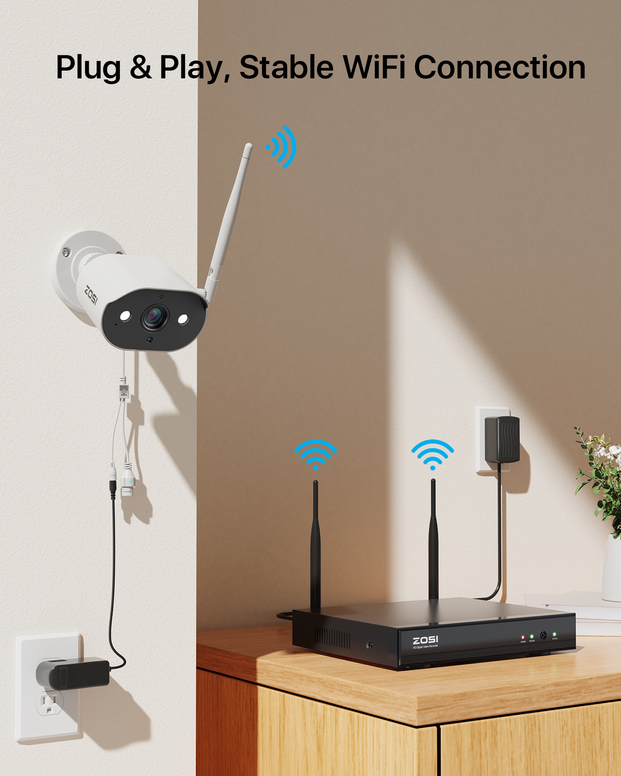 ZOSI 2K 3MP 8CH WiFi Security IP Camera System Two-Way Audio Color Night Vision
