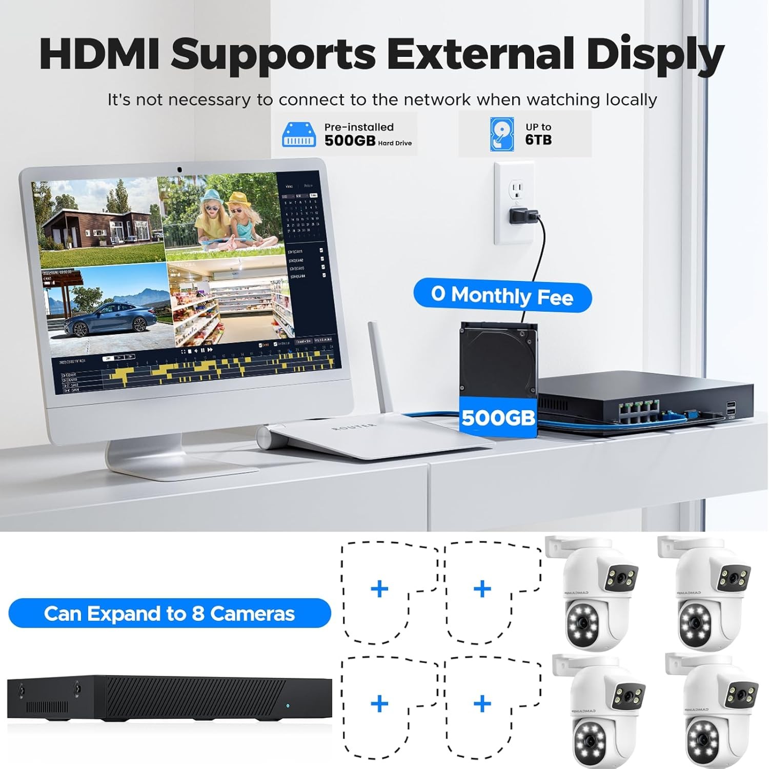CAMCAMP POE CCTV 4MP IR Security Camera System 4K NVR Home Surveillance Outdoor