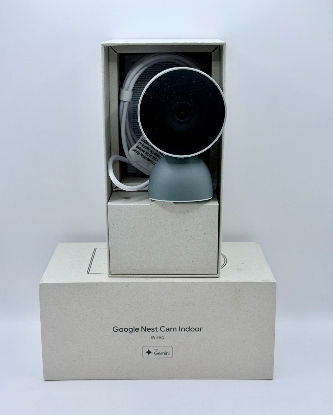 Google Nest Cam Indoor Wired 3rd-Gen with 2K Video & Gemini, White/Grey – OB
