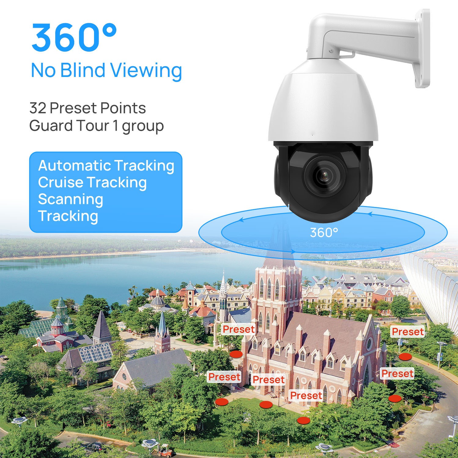 VIKYLIN 8CH 8POE NVR 18×ZOOM 360° IR50M 8MP PTZ Camera Systems Auto Tracking Lot