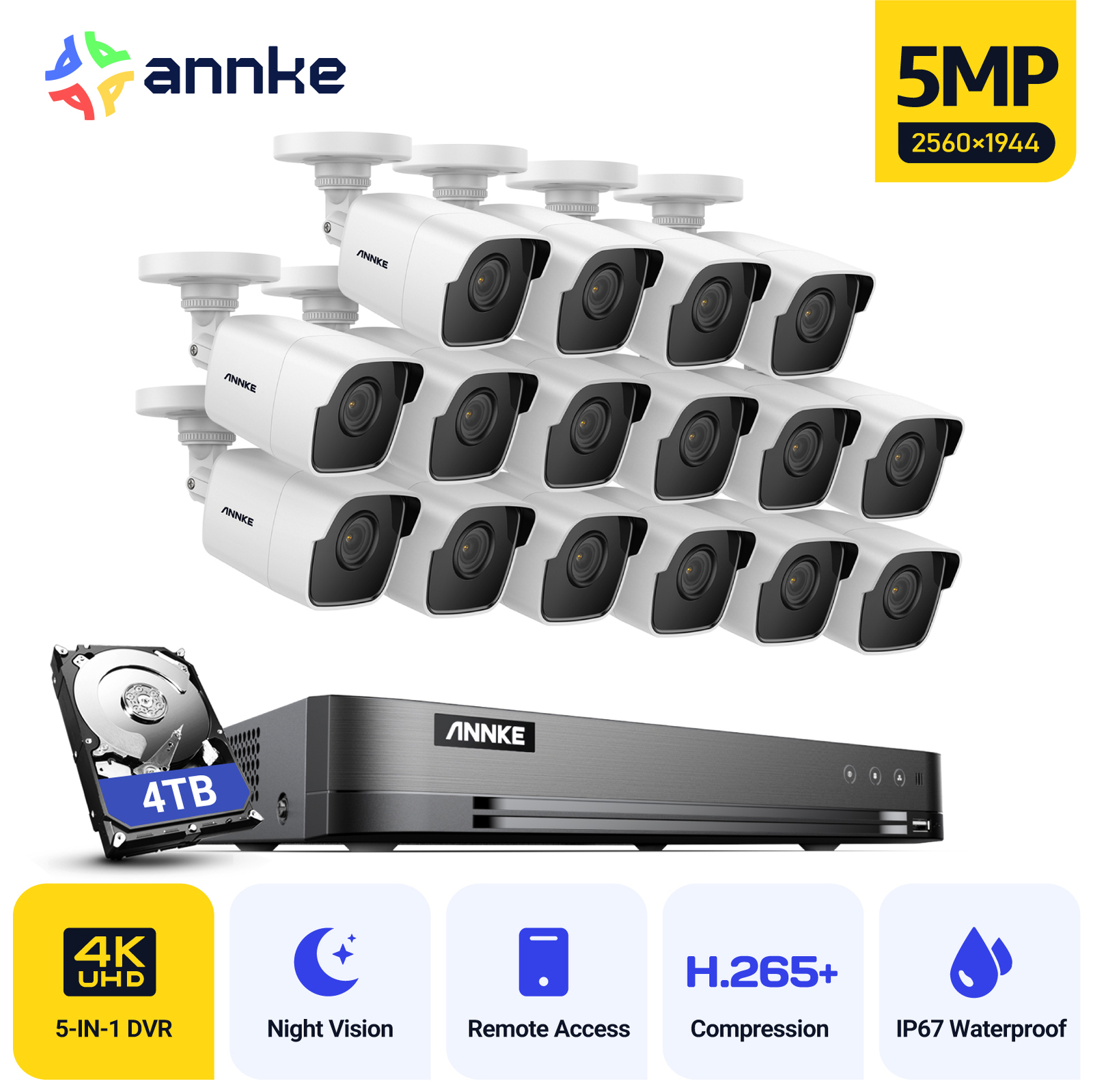 ANNKE 16CH 4K 8MP DVR 5MP CCTV Security Camera System H.265+ AI Human Detection