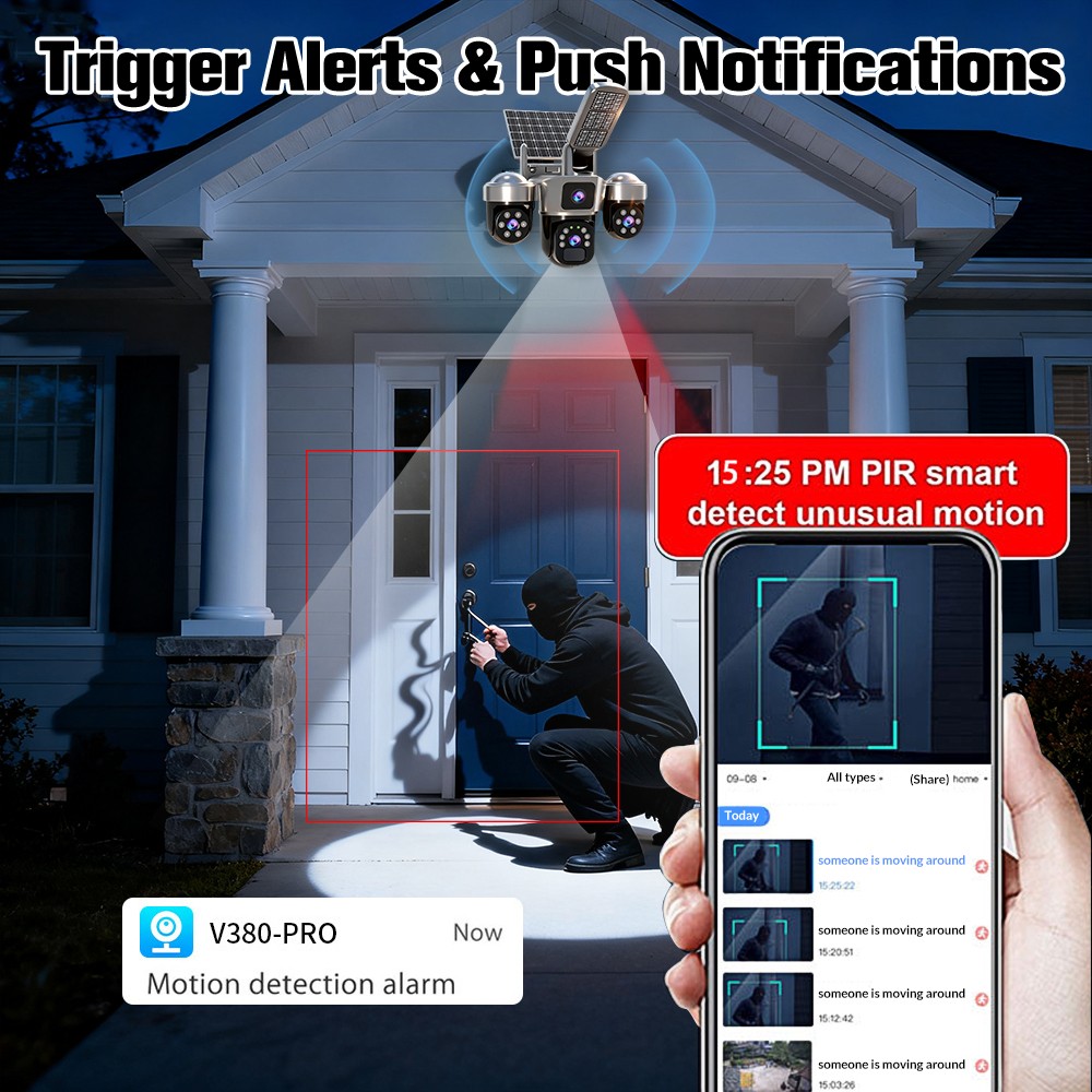 Solar Battery Powered Wireless WiFi Home Security Camera System Outdoor Pan/Tilt