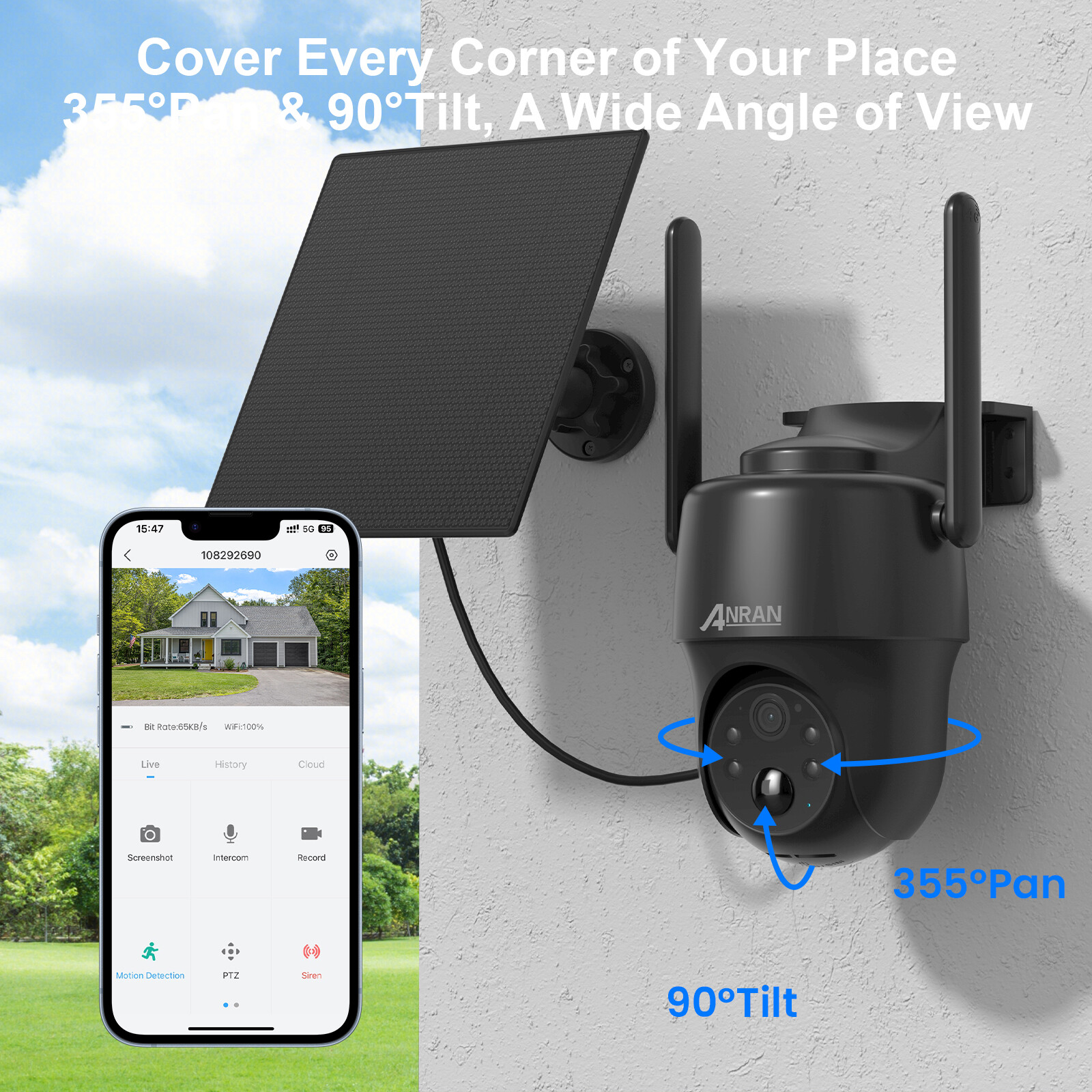 ANRAN 4G LTE Cellular Solar Security Camera 360° Live View 3MP Outdoor Wireless