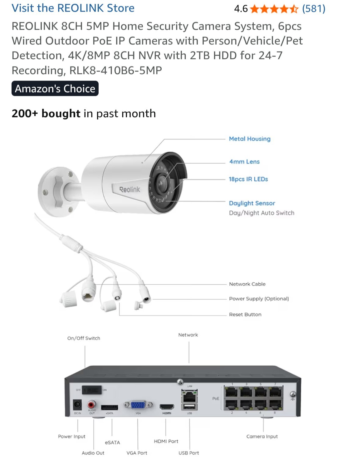 Reolink 5MP POE Security Camera System 8CH NVR Smart Detection Night Vision