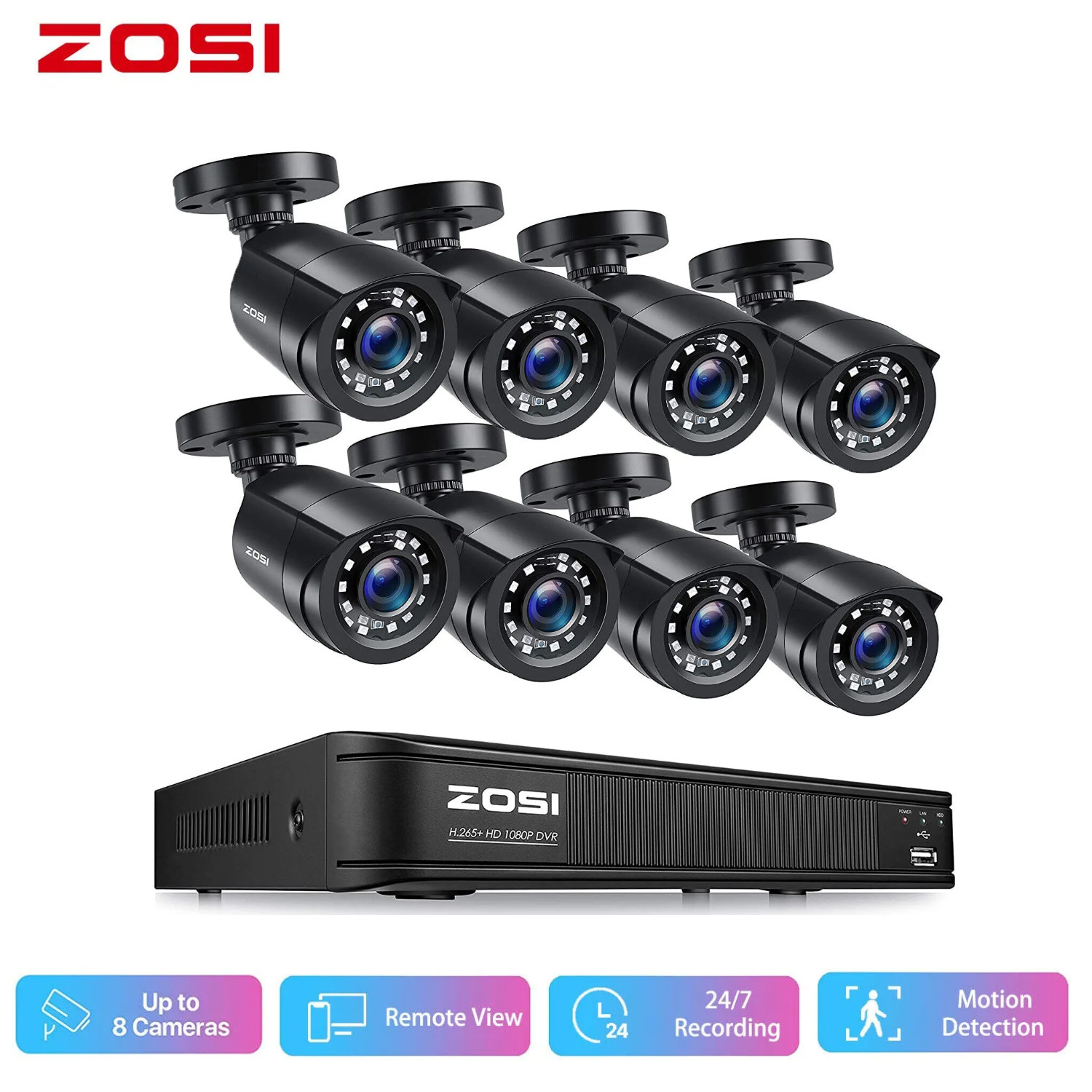 ZOSI H.265+ 5MP Lite DVR Security System 8CH DVR 1080P CCTV Camera Night Vision
