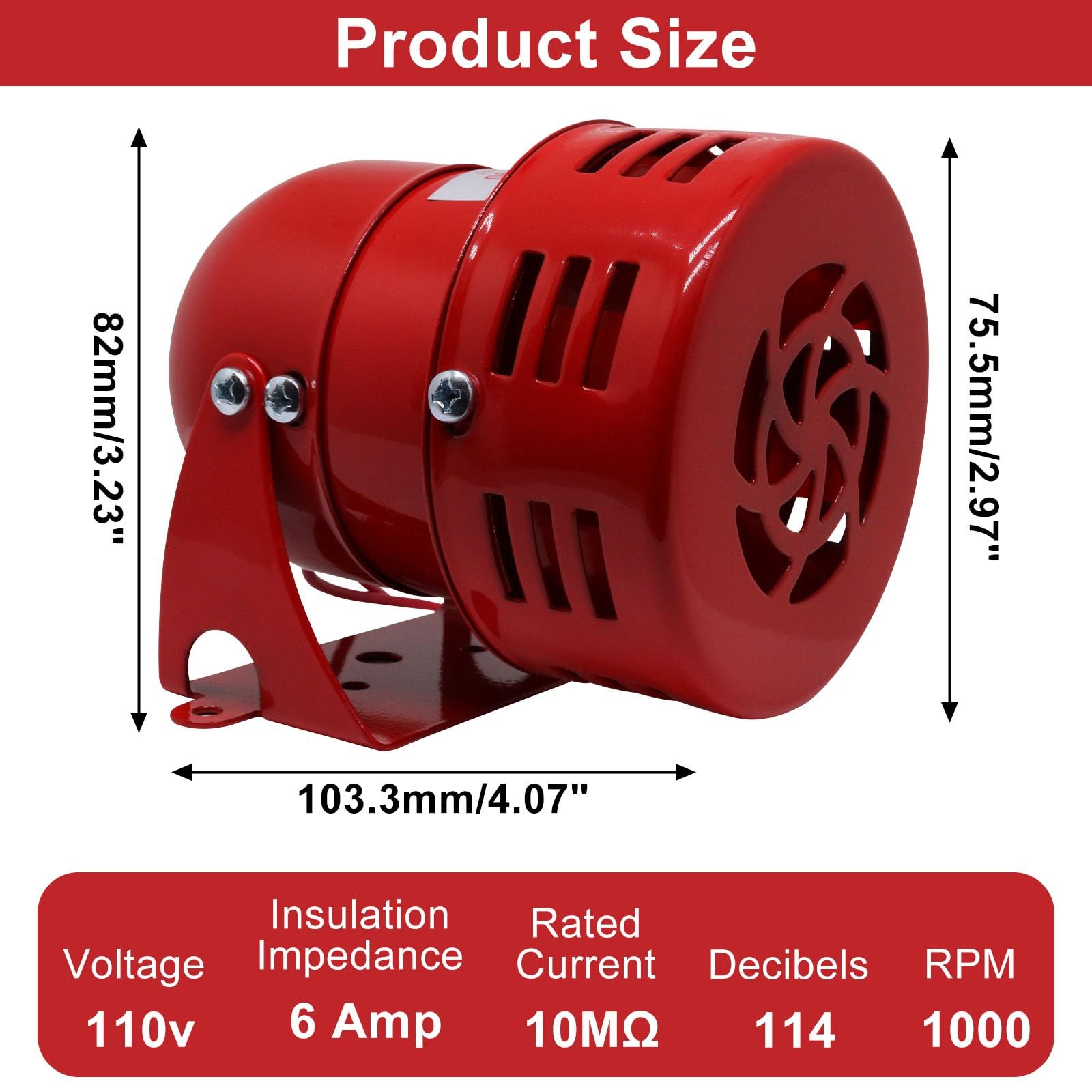 S SYDIEN Motor Siren Red 1Pc AC 110V 114dB Industry Electric Motor Alarm Driv…