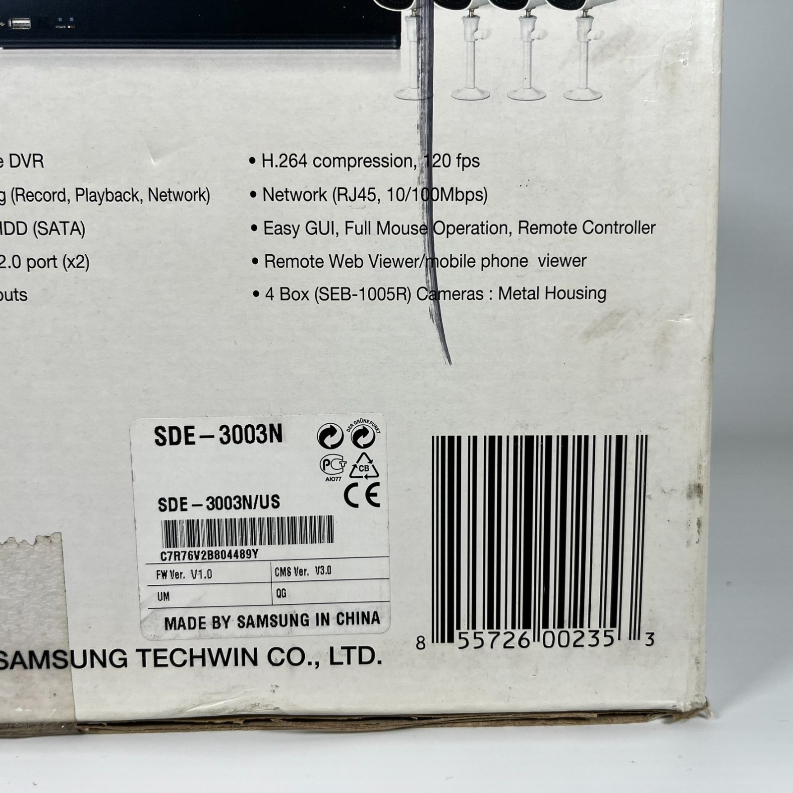 Samsung 4CH Real-Time DVR w/ 4 Hi-Res Cameras 1TB HDD #SDE-3003 New Open Box