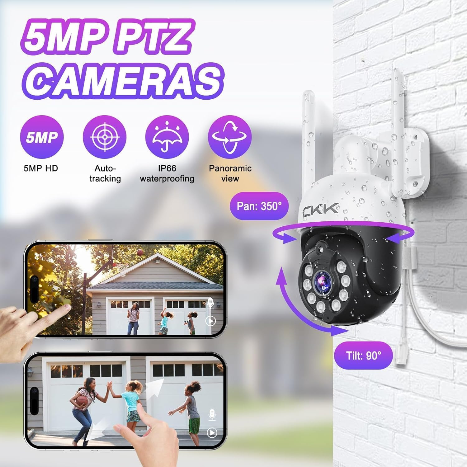 5MP PTZ Security System: 4 PCS Wireless Cameras with 1TB Hdd,10-Channel NVR,5G/2