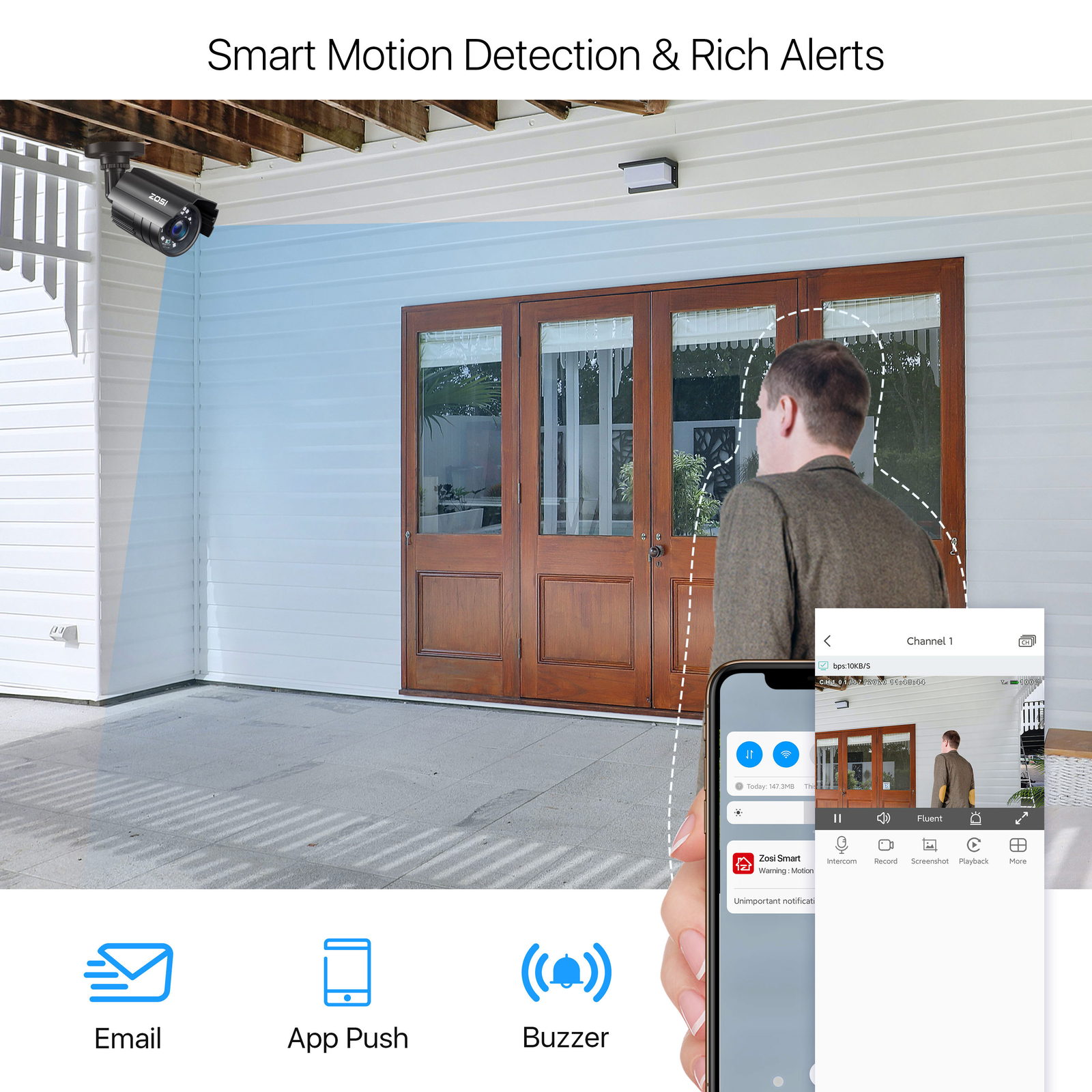 ZOSI 8CH H.265+ 5MP Lite HDMI DVR 1080P Home Security Camera System Weatherproof