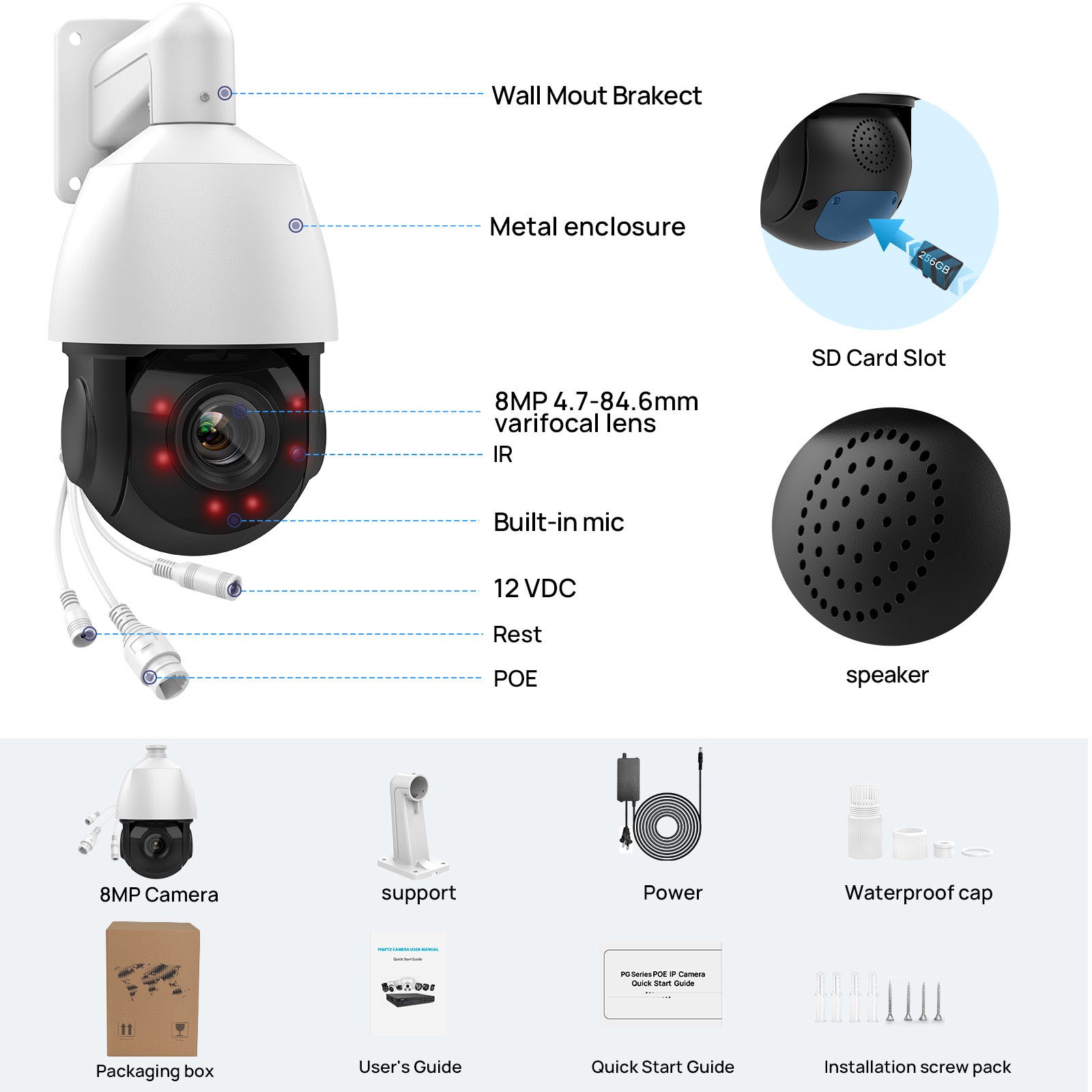 VIKYLIN 8CH 8POE NVR 18×ZOOM 360° IR50M 8MP PTZ Camera Systems Auto Tracking Lot