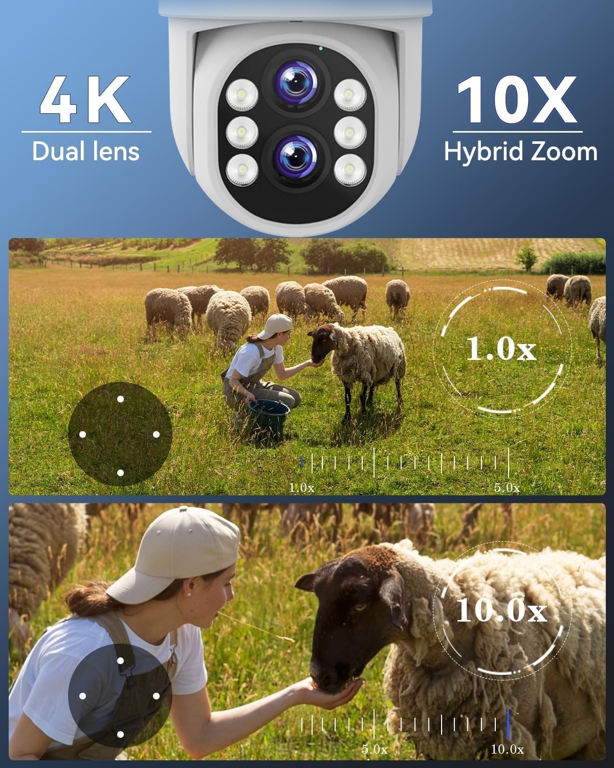 Wireless Security Camera System Outdoor: Dual Lens 6MP 10X Hybrid Zoom Auto-T…