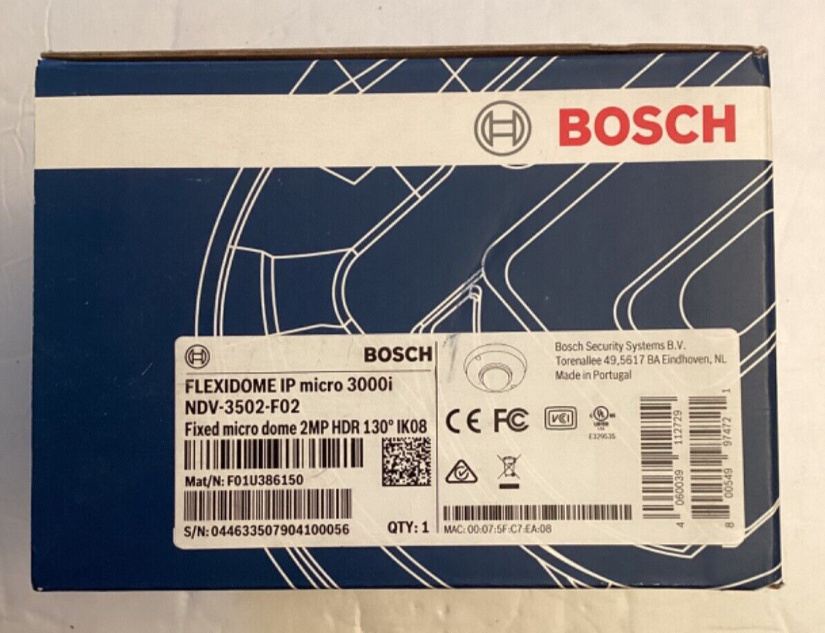 Bosch NDV-3502-F02 FLEXIDOME IP micro 3000i Fixed micro dome 2MP HDR 130DEG IK08