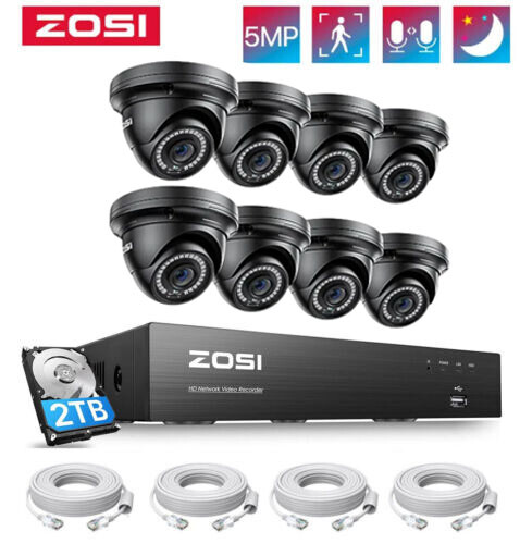 ZOSI 4K NVR 5MP PoE Camera Security CCTV System Outdoor Motion Detection 2TB HDD