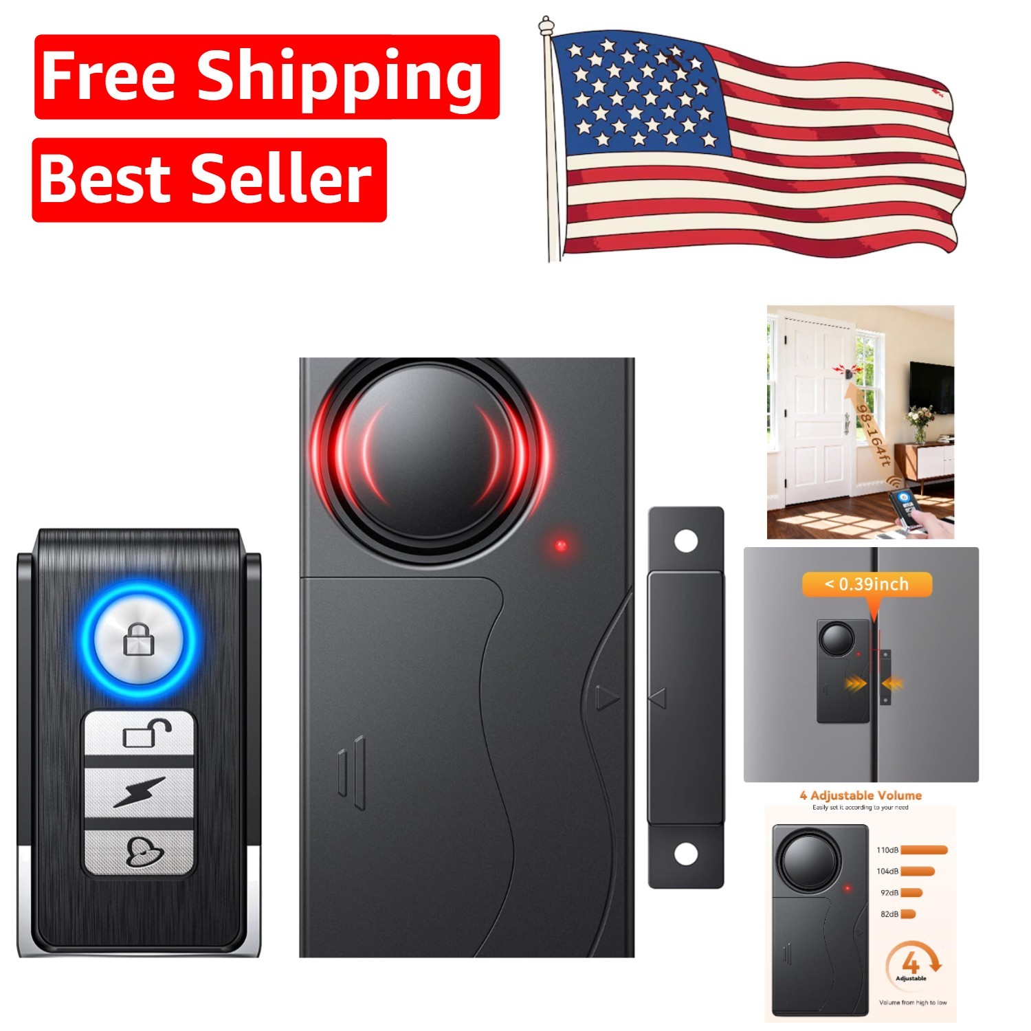 Portable 110dB Wireless Alarm for Doors, Windows, and Cabinets – Easy Install