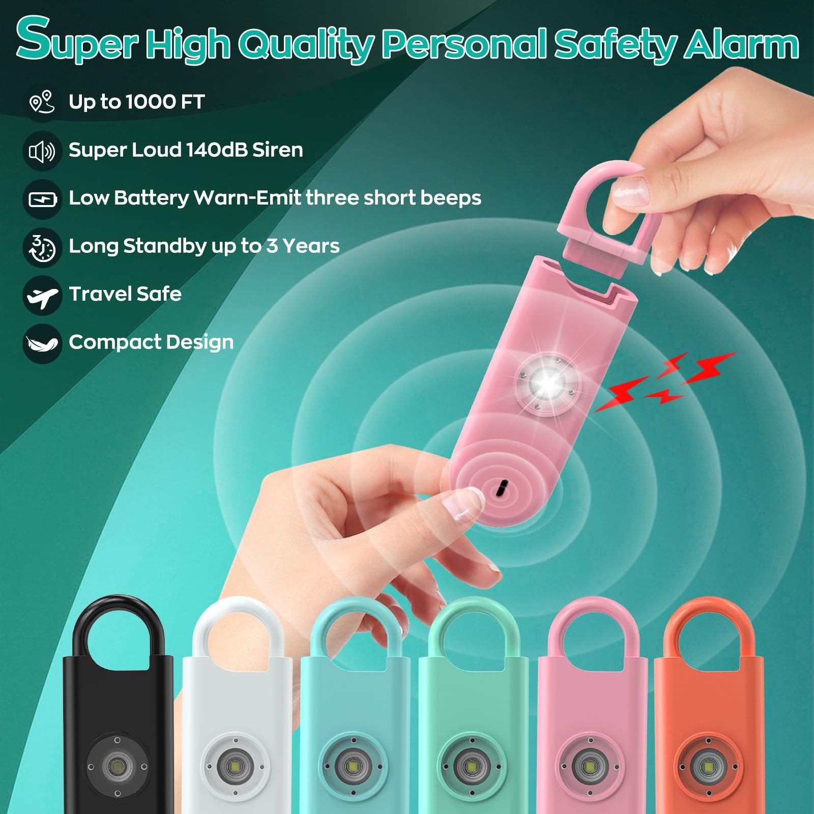 140dB Personal Safety Alarm for Women, 3 Pack Safe Alarm Protection Keychain