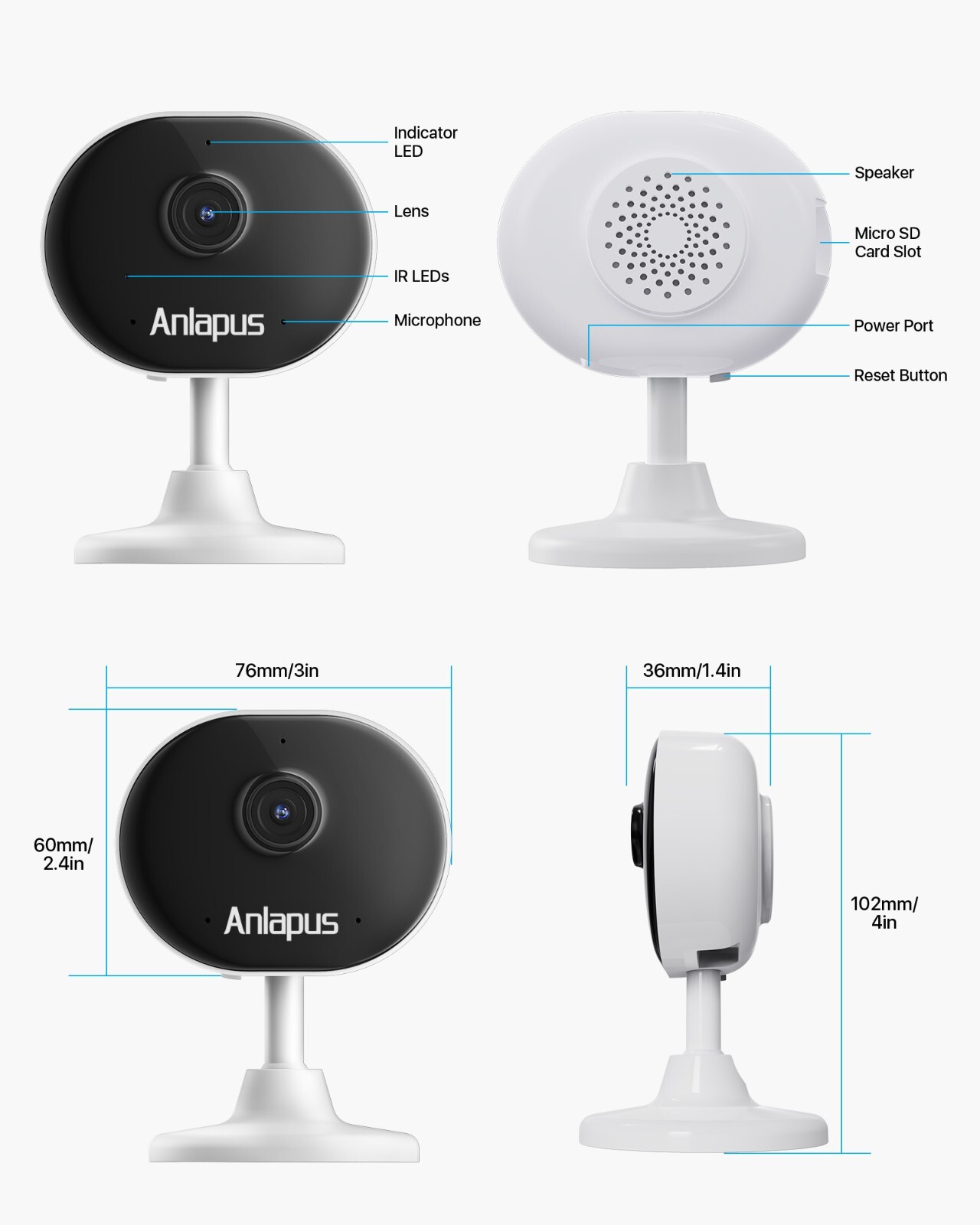 ZOSI 4MP PT Plug in Wireless WIFI AI Human Detection IP Security Camera Outdoor