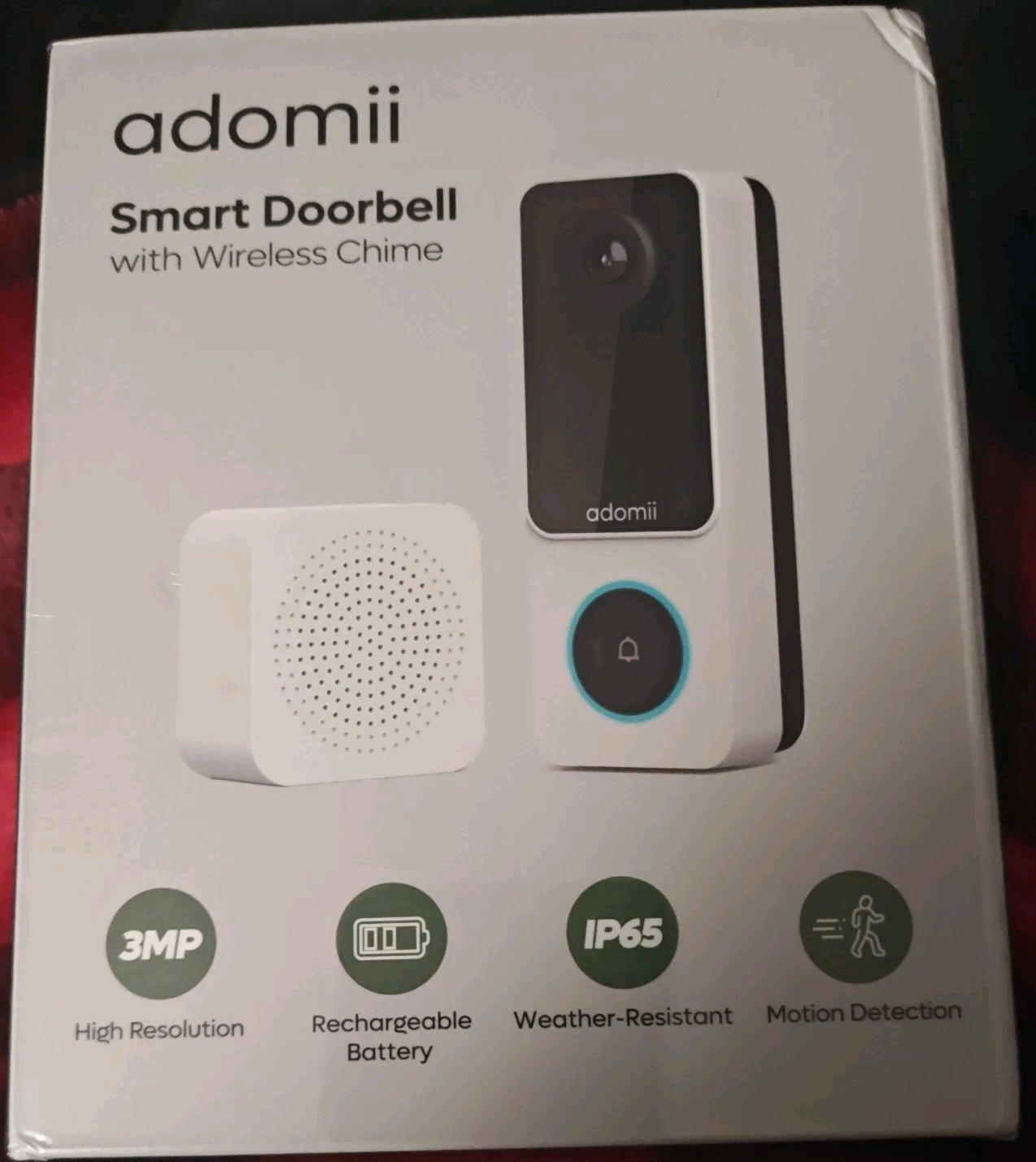Adomii Wireless Video Doorbell Motion Security Camera w/ Chime Rechargeable