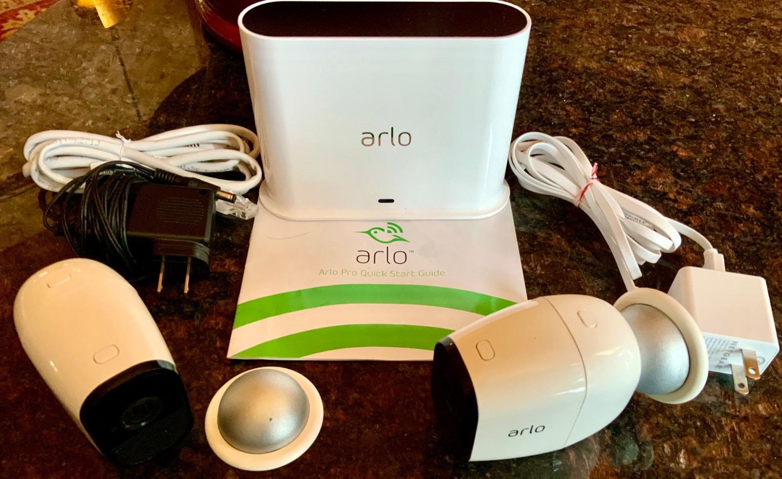 Arlo Pro Security Camera System VMB4500 Base 2 Wireless VMC4030 Cameras Cords