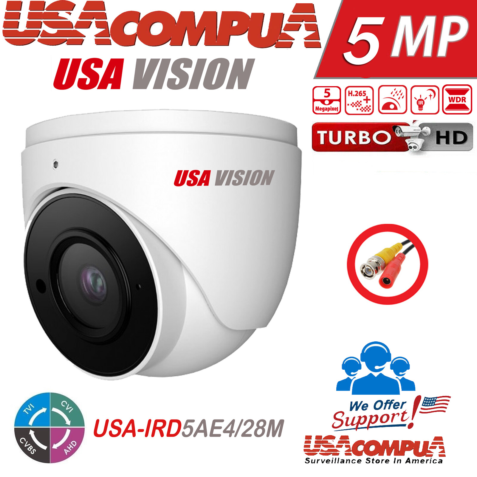 USAVISION Security CCTV System Kit 16CH DVR 5MP Turret HD Camera Waterproof Lot
