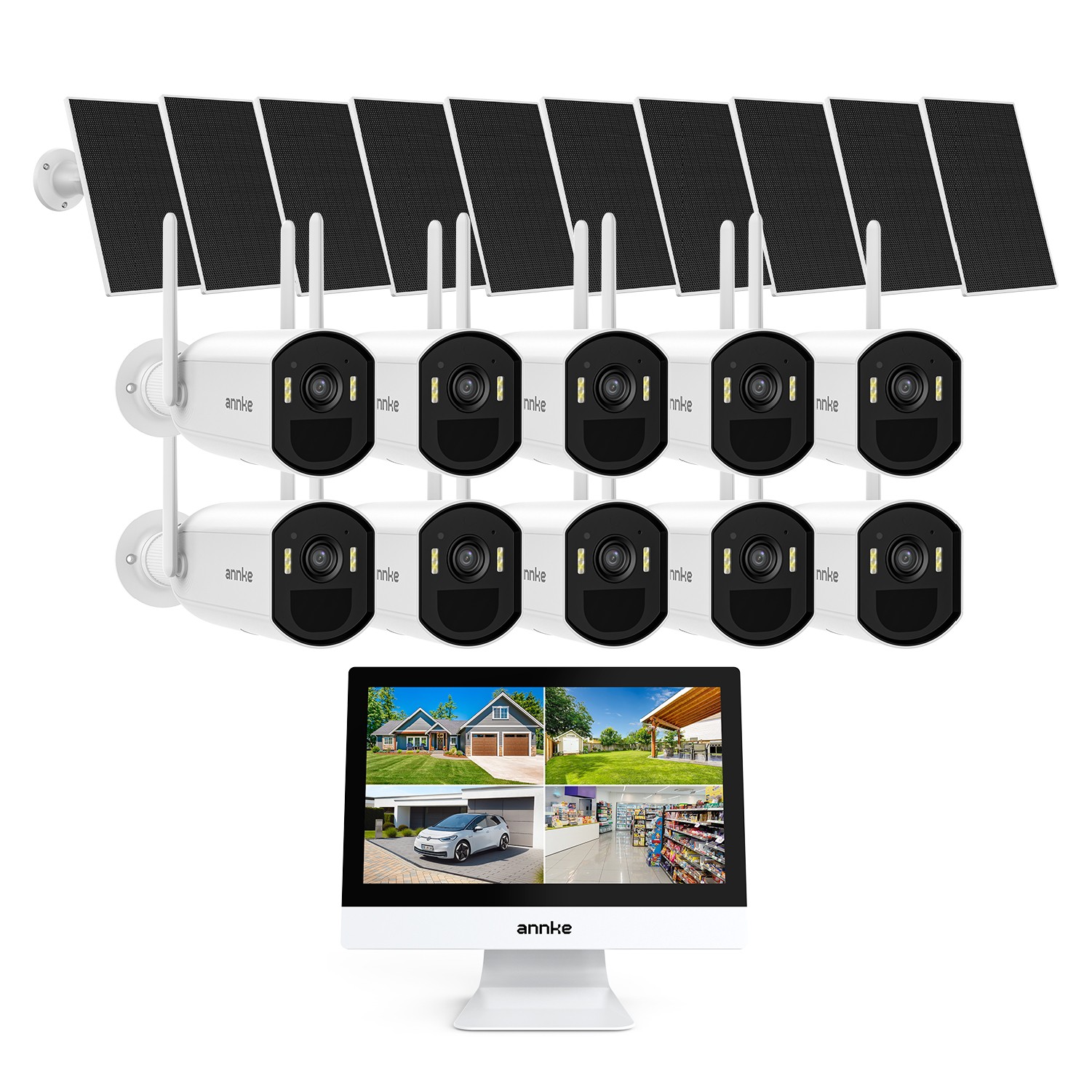 ANNKE 4MP Wireless Solar Powered Security Camera System 12” 10CH NVR 2 Way Audio