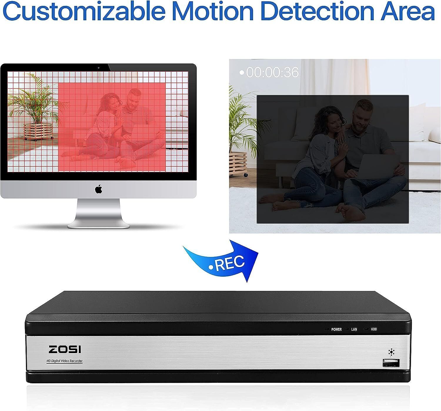 ZOSI 16CH 5MP Security Camera System IP66 AI Motion Detection 24/7 Recording 2TB