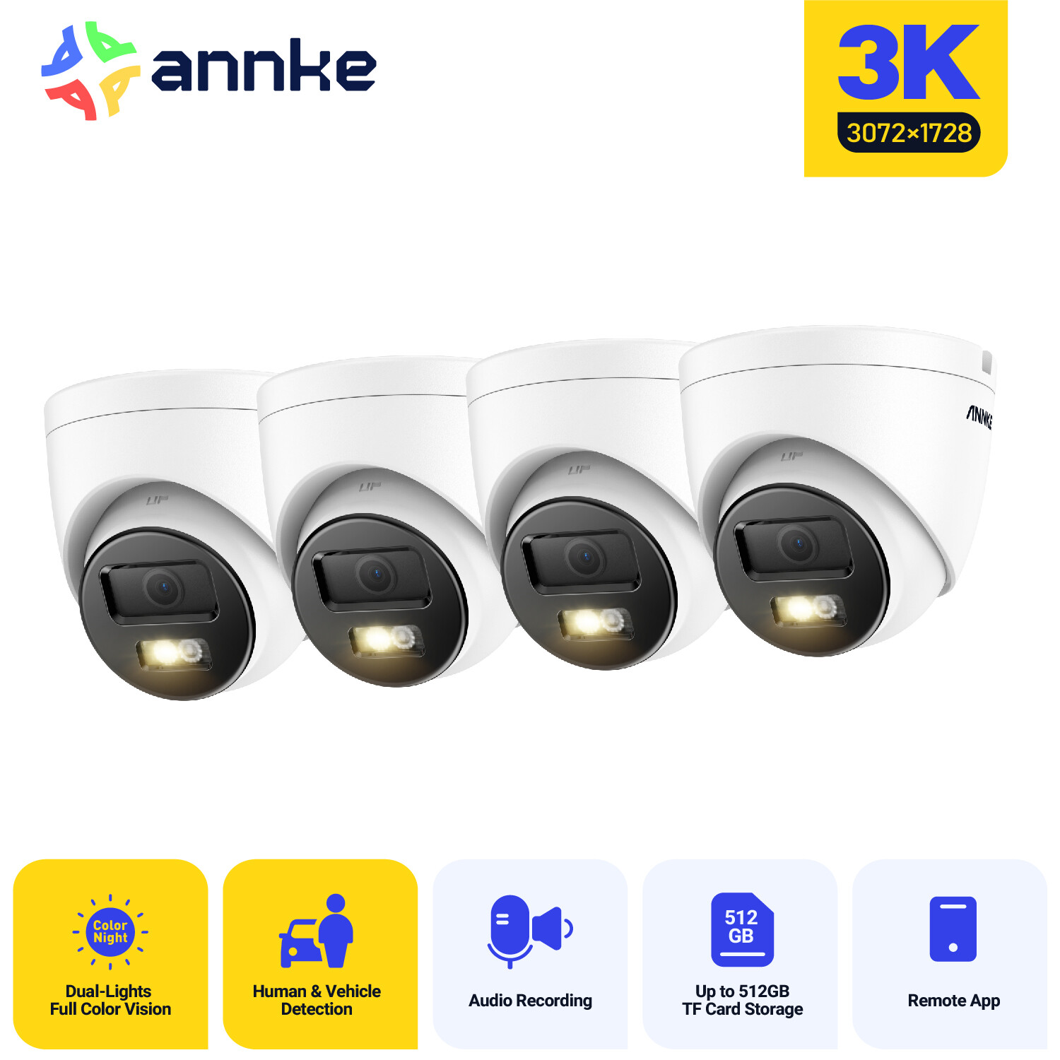 ANNKE 5MP Audio PoE Security IP Camera 3K AC500 AI Color Night Vision Outdoor