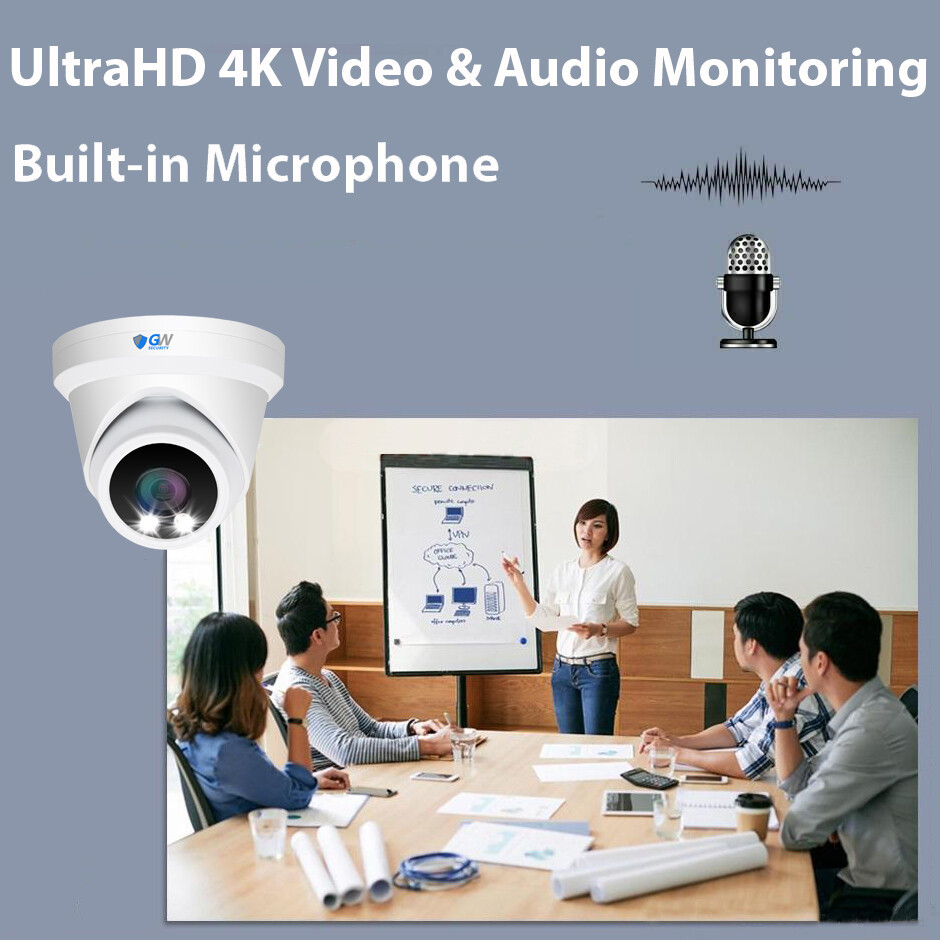 4K 8MP Starlight Color Night Vision Microphone PoE IP Turret Security Camera