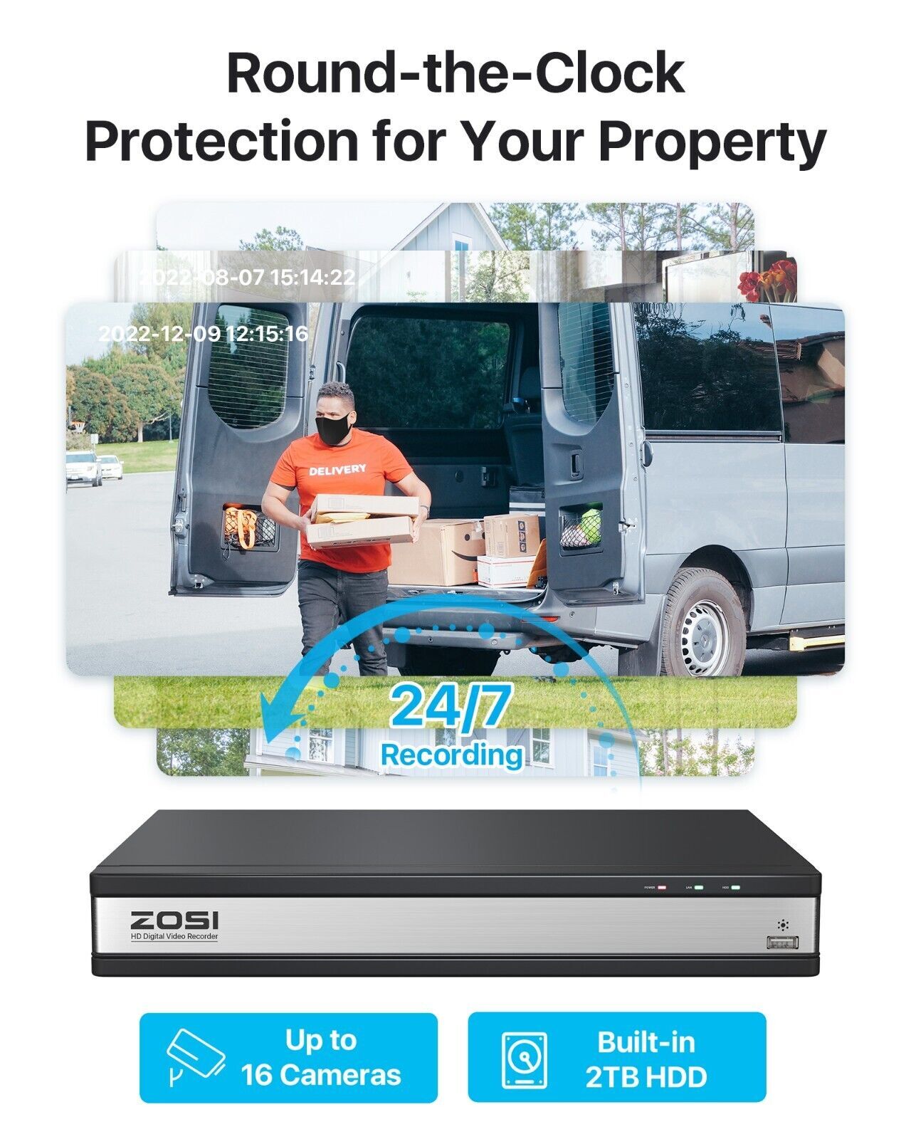 ZOSI 16 Channel Lite DVR 1080P Security Home Camera System CCTV Outdoor 90° View