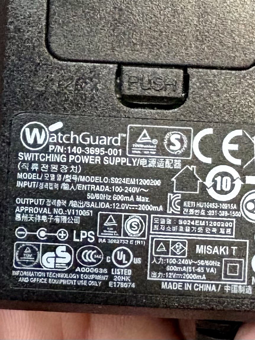 OEM Watchguard Power supply PN 140-3695-001 12V DC 200 mA