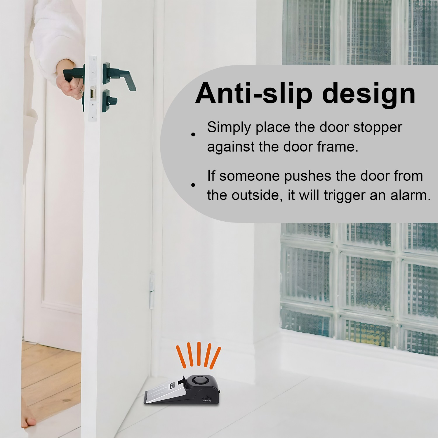 Wireless Door Stop Blocking Alarm Vibration Triggered Alert Security System