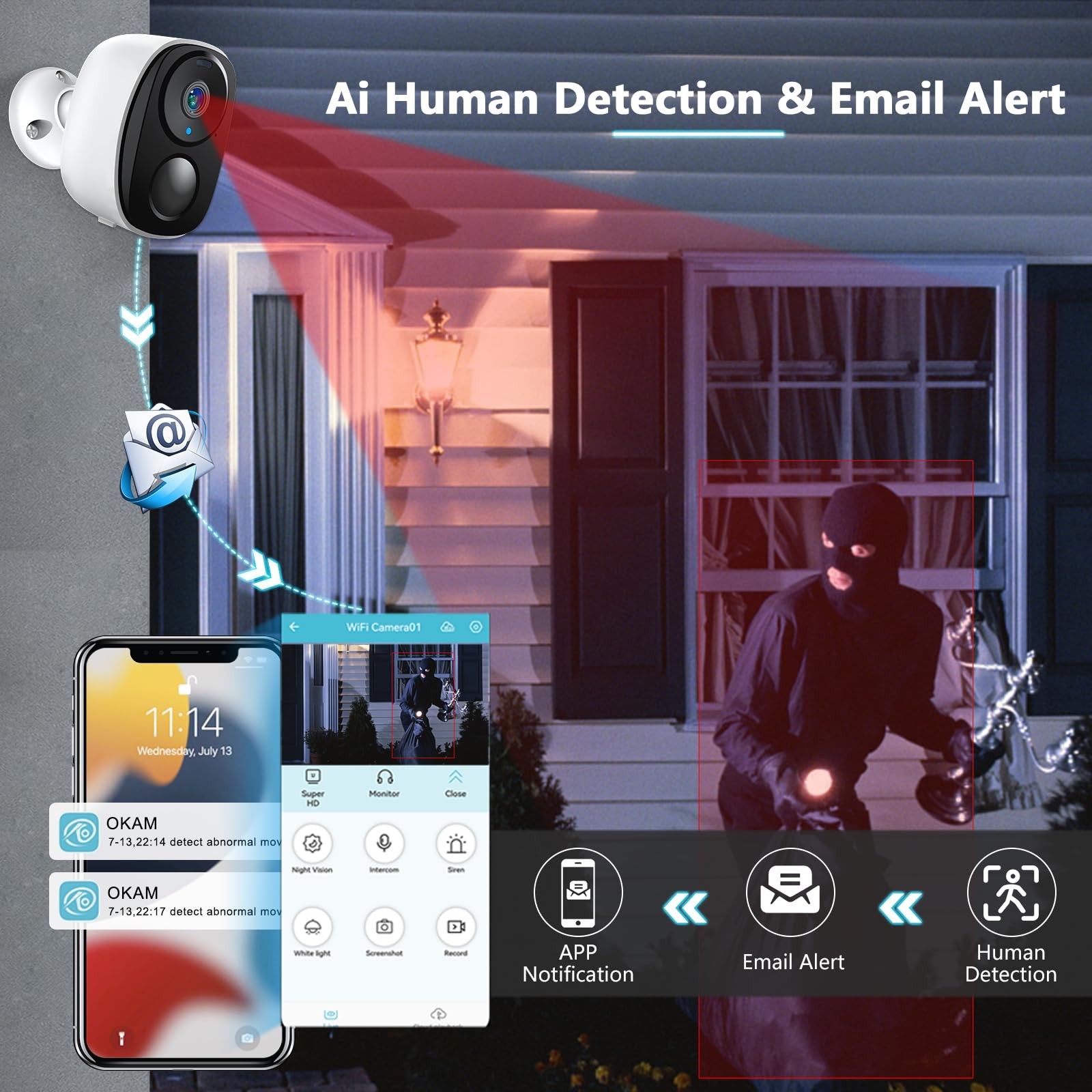 EVERSECU 2K 3MP Outdoor Wireless Security Camera Support Full, 4pack White