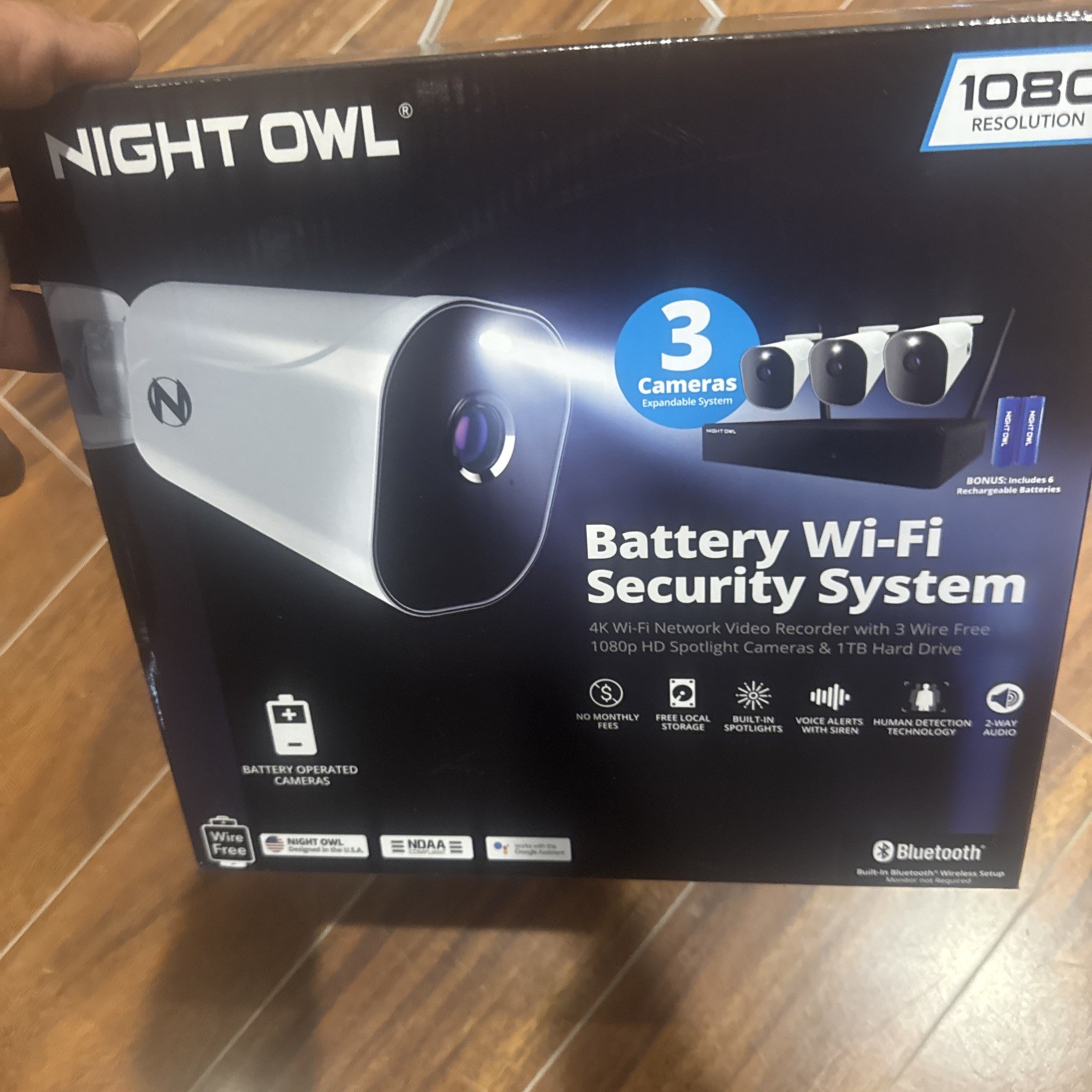 New Night Owl 4K Wi-Fi NVR W/1TB Hard Drive 3 Battery 1080p HD Spotlight Camera