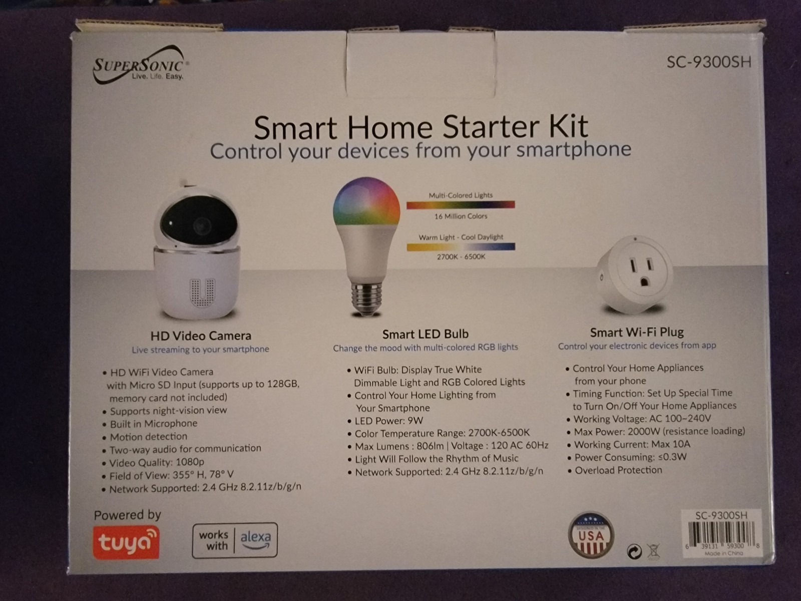 Supersonic SC-9300SH Smart Home Kit Wi-Fi Cam, Plug & LED Bulb 1080p