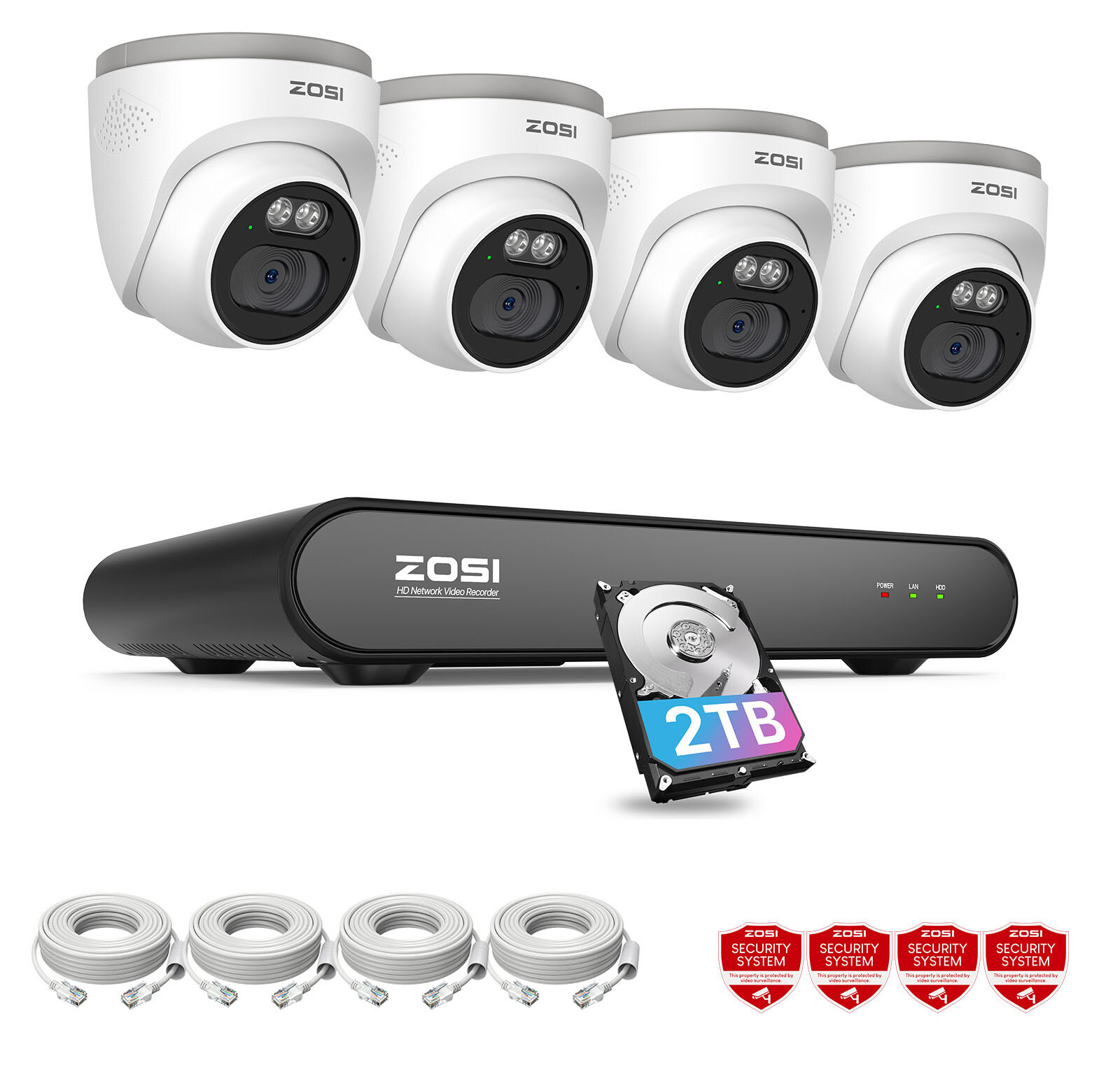 ZOSI 8CH PoE 3K NVR 4MP Security Outdoor Camera System AI Smart Human Detection