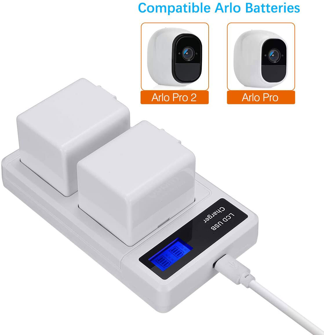 2x Battery with Dual Charger & USB Cable for Arlo Pro Pro 2 Camera