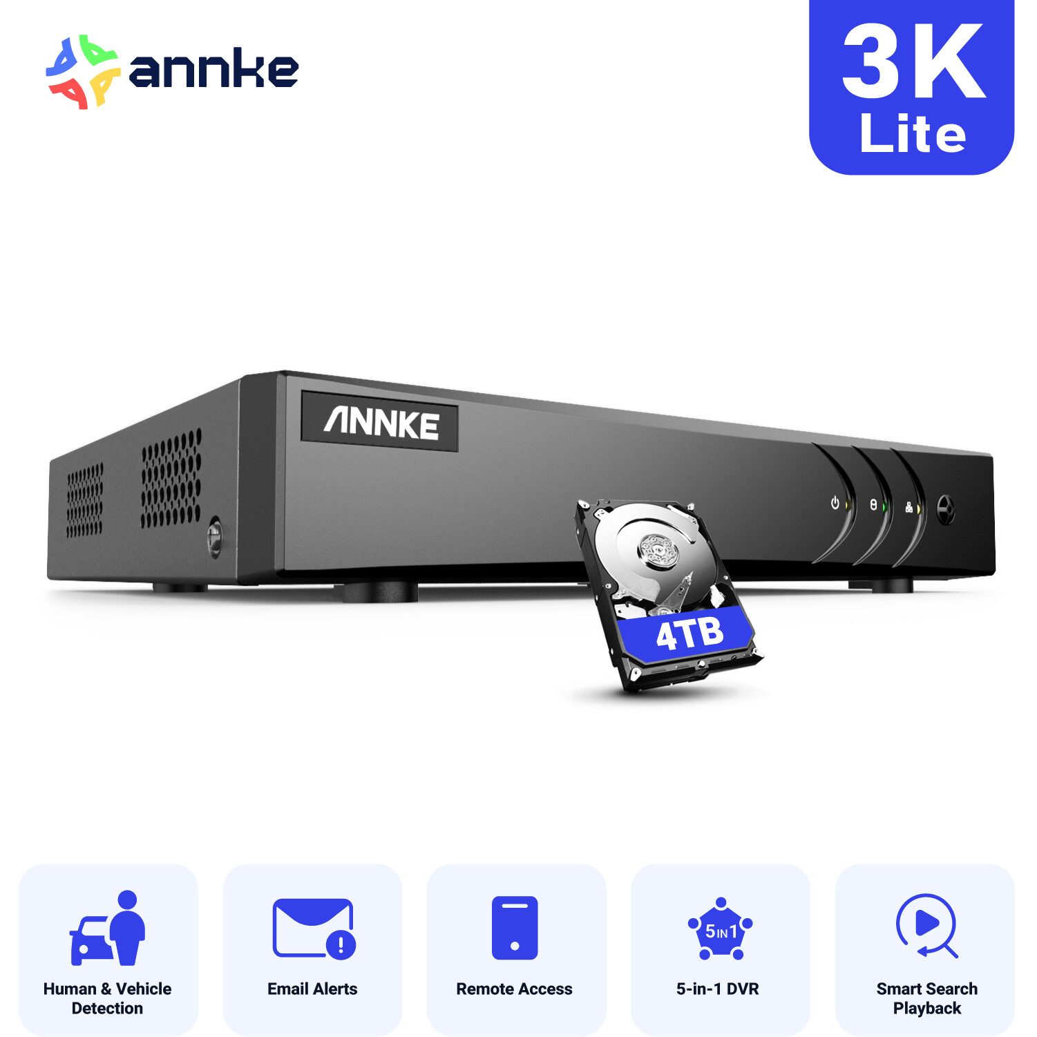 ANNKE 16CH 8CH 3K 5MP Lite H.265+ DVR CCTV Security Video Recorder AI Detection