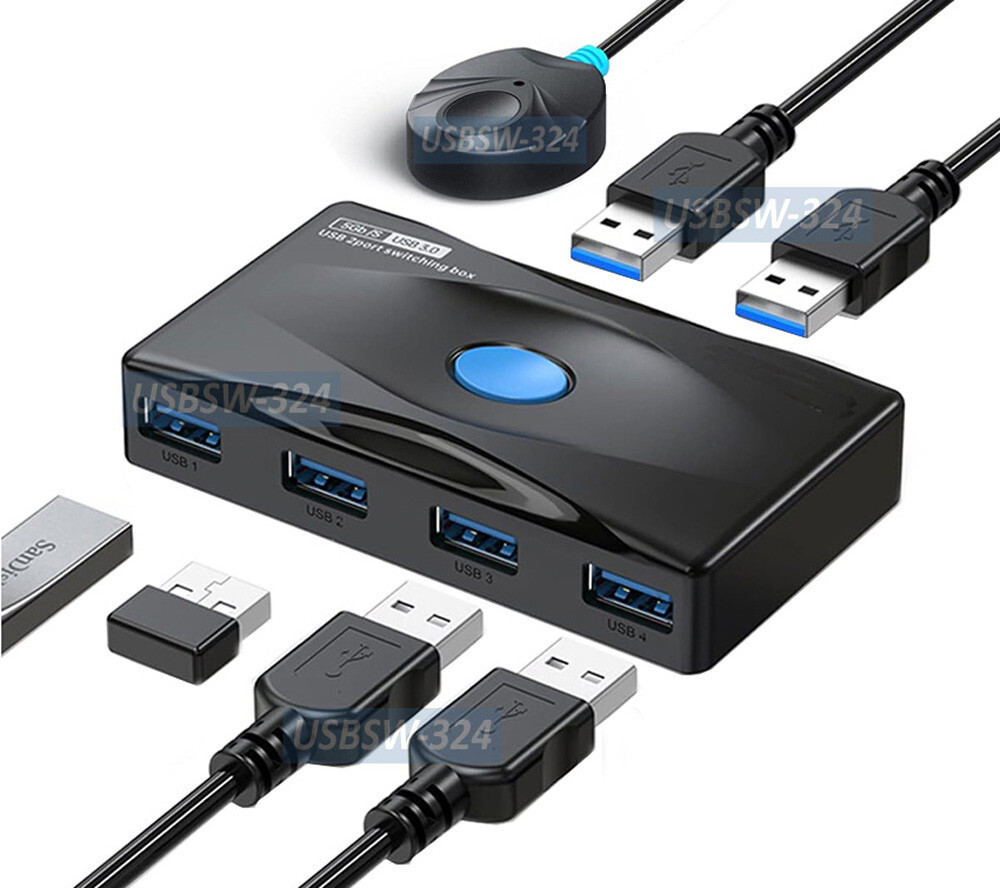 USB 3.0 Device Sharing Switch With 2 Of USB 3.0 Inputs And 4 Of USB 3.0 Outputs