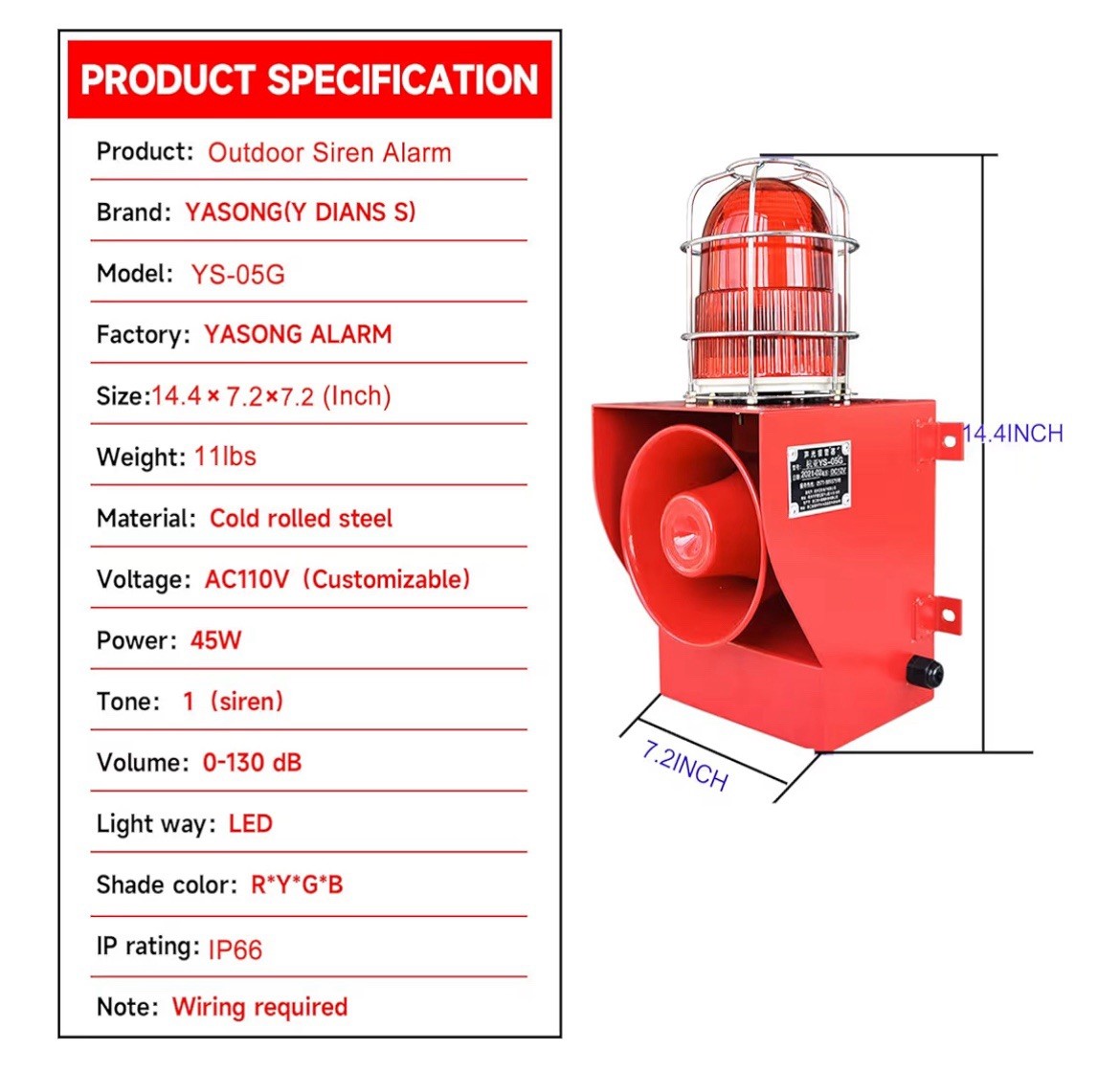 Alarm Siren IP66 Waterproof Outdoor 130Db Horn 45W Security Sirens for Ports, Do