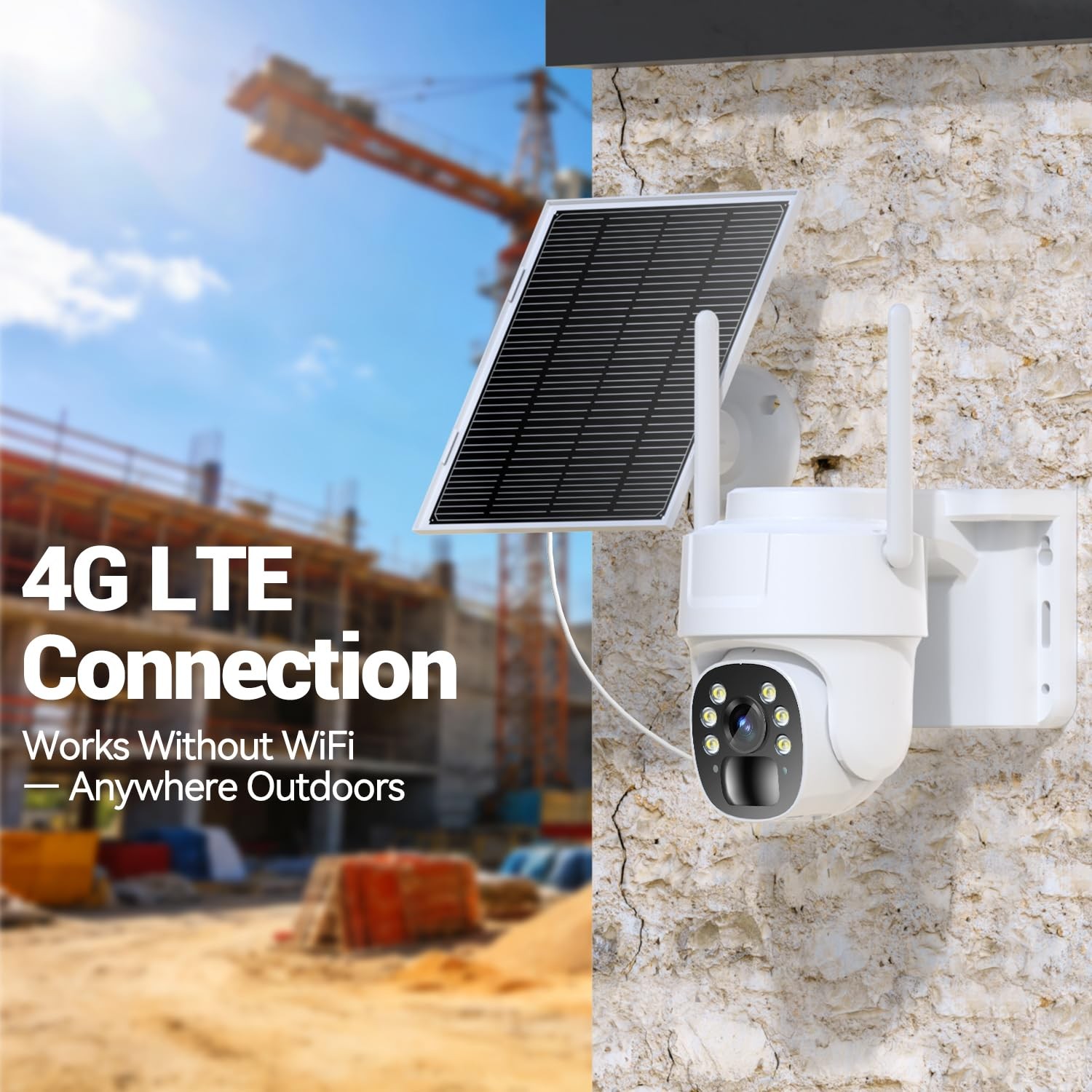 runofast 4G LTE Cellular Security Camera, Wireless Solar Powered No White