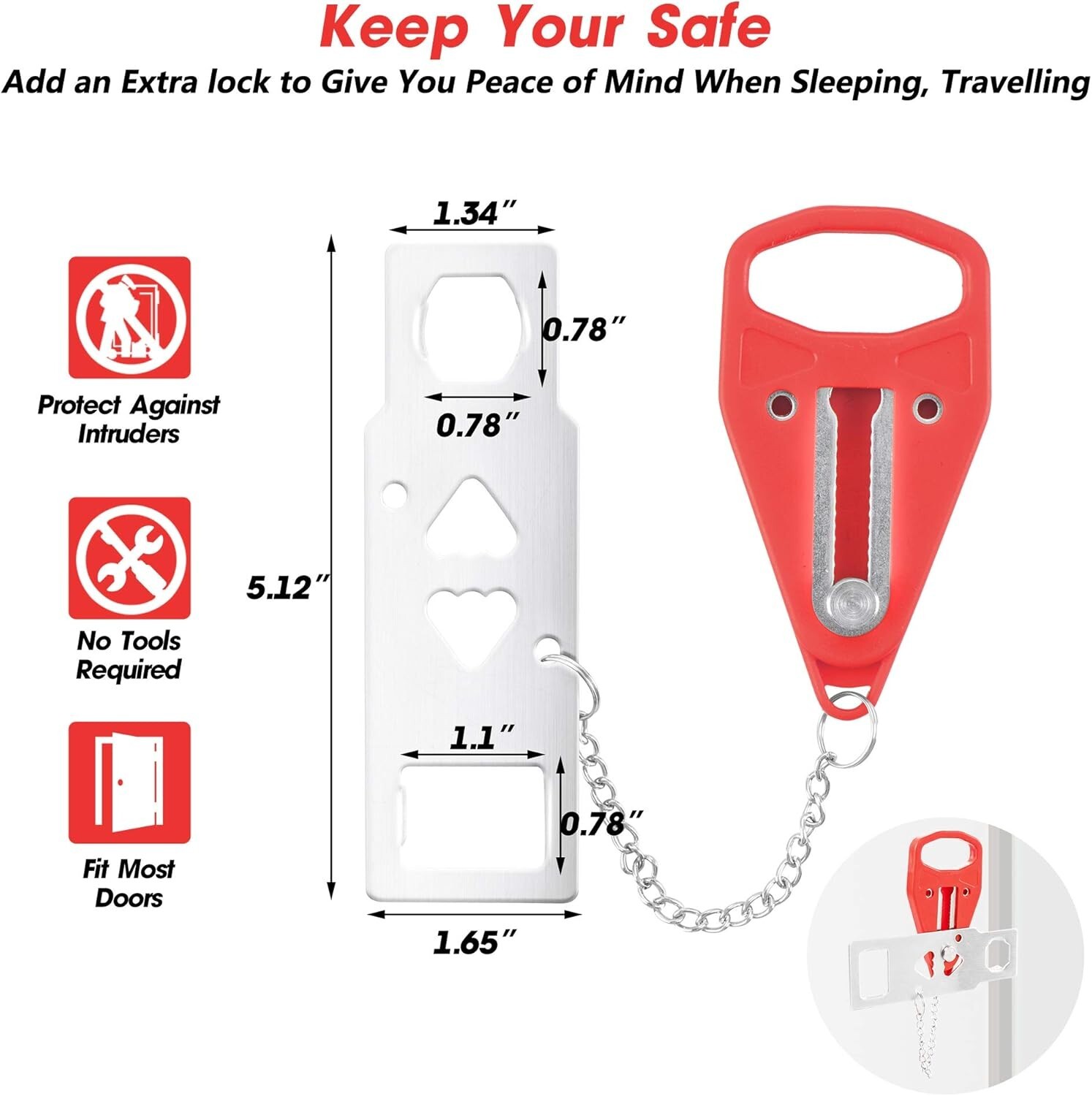 Wireless Travel Door Stop Alarm Portable Security Alert Wedge Stopper Hotel Bx22