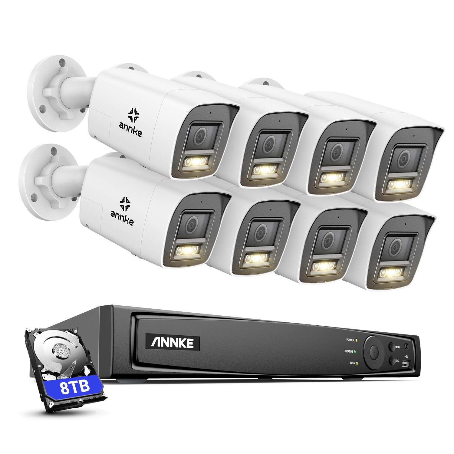 ANNKE 8CH 12MP NVR PoE 4K Color Night Security Camera System Two Way Audio IP67