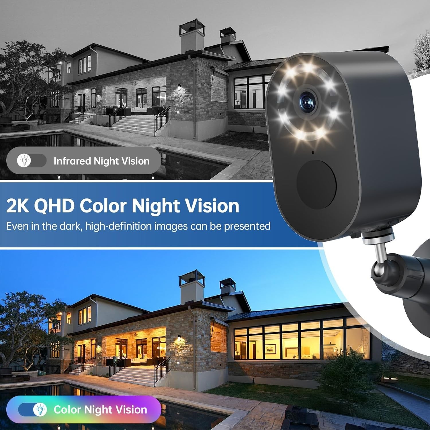 Security Cameras Wireless Outdoor,2.4GHz WiFi Security Camera Outdoor 2K Battery