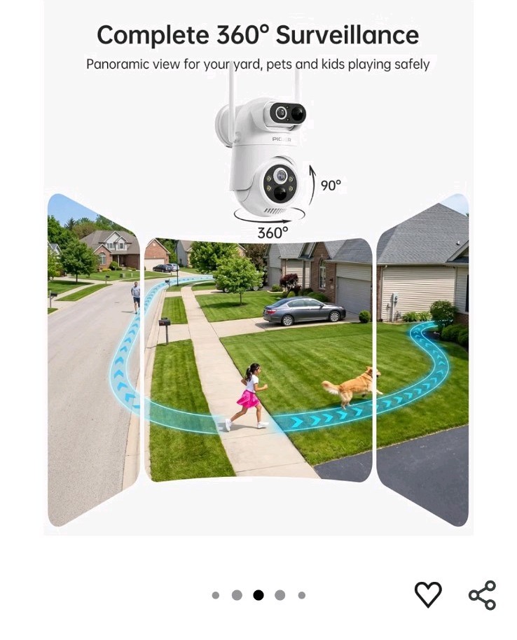 PIOJER 4-Pack Solar Wireless Wi-Fi PTZ Outdoor Security Camera Complete System