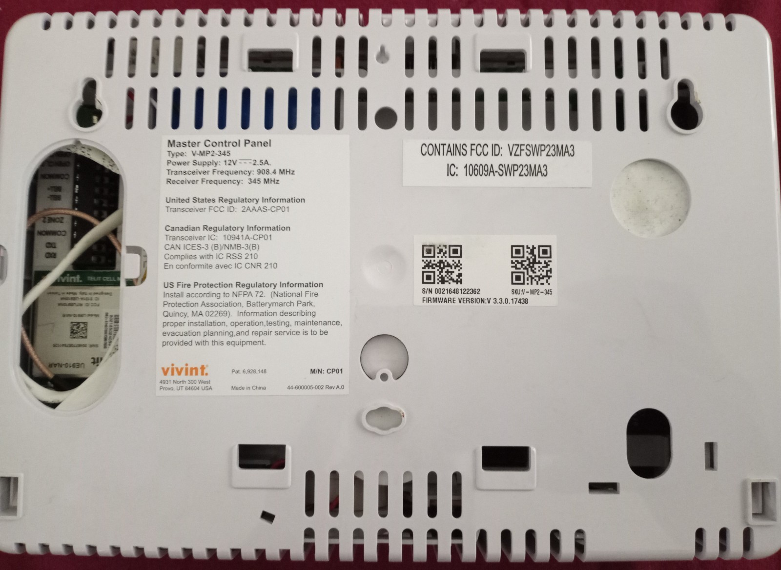Vivint Smart Home V-MP1-345 Master Control Panel Security. Untested