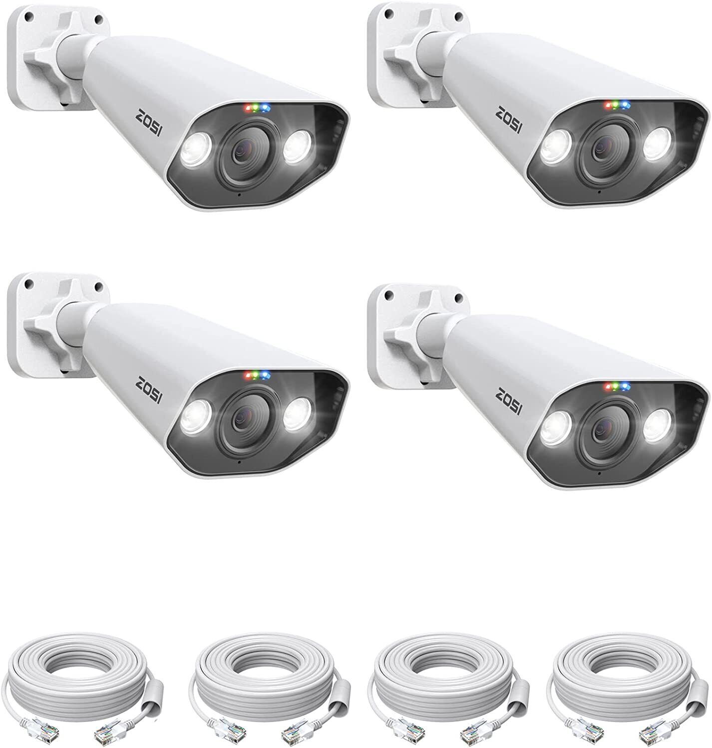 ZOSI 8MP 4K PoE IP Add-on Cameras Weatherproof Night Vision with Ethernet Cables