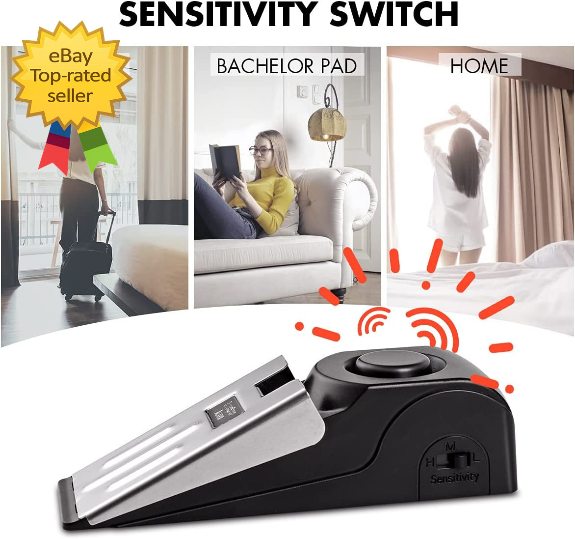 Door Stop Alarm 120DB Siren Portable Security Door Stopper for Home Travel 2Pack