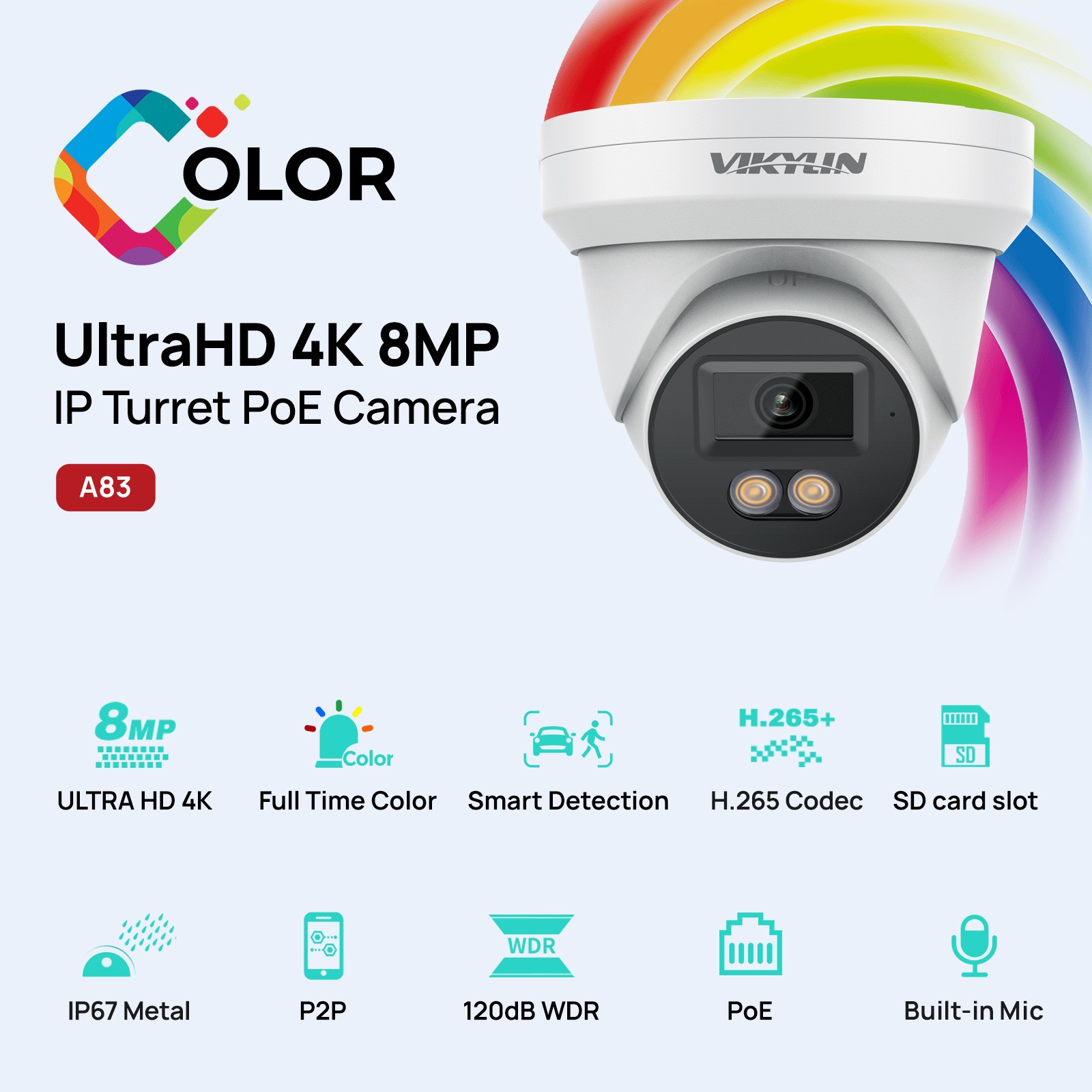 Vikylin 4K 16ch POE NVR CCTV System 8MP Camera Outdoor F1.0 Full Color Audio Lot