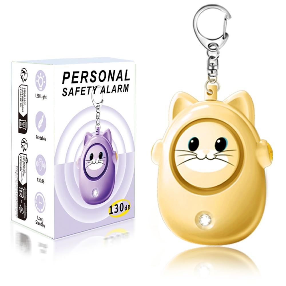 Personal Safety Alarm Keychain, 130dB Loud Siren with LED Light, Cute Cat Des…