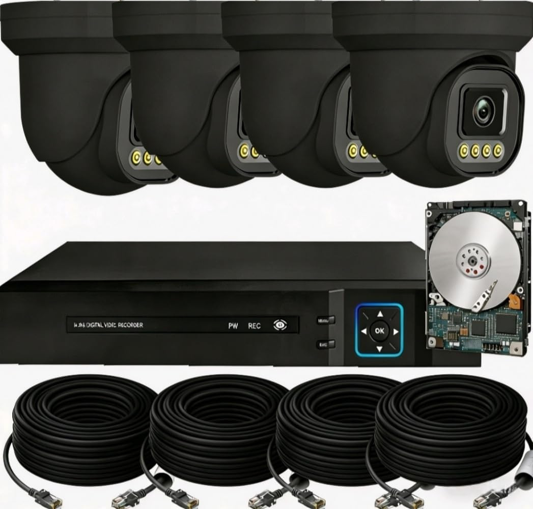 Poe Security Camera System Surveillance NVR Kits, 4Pcs Cameras with Person/Pet/V