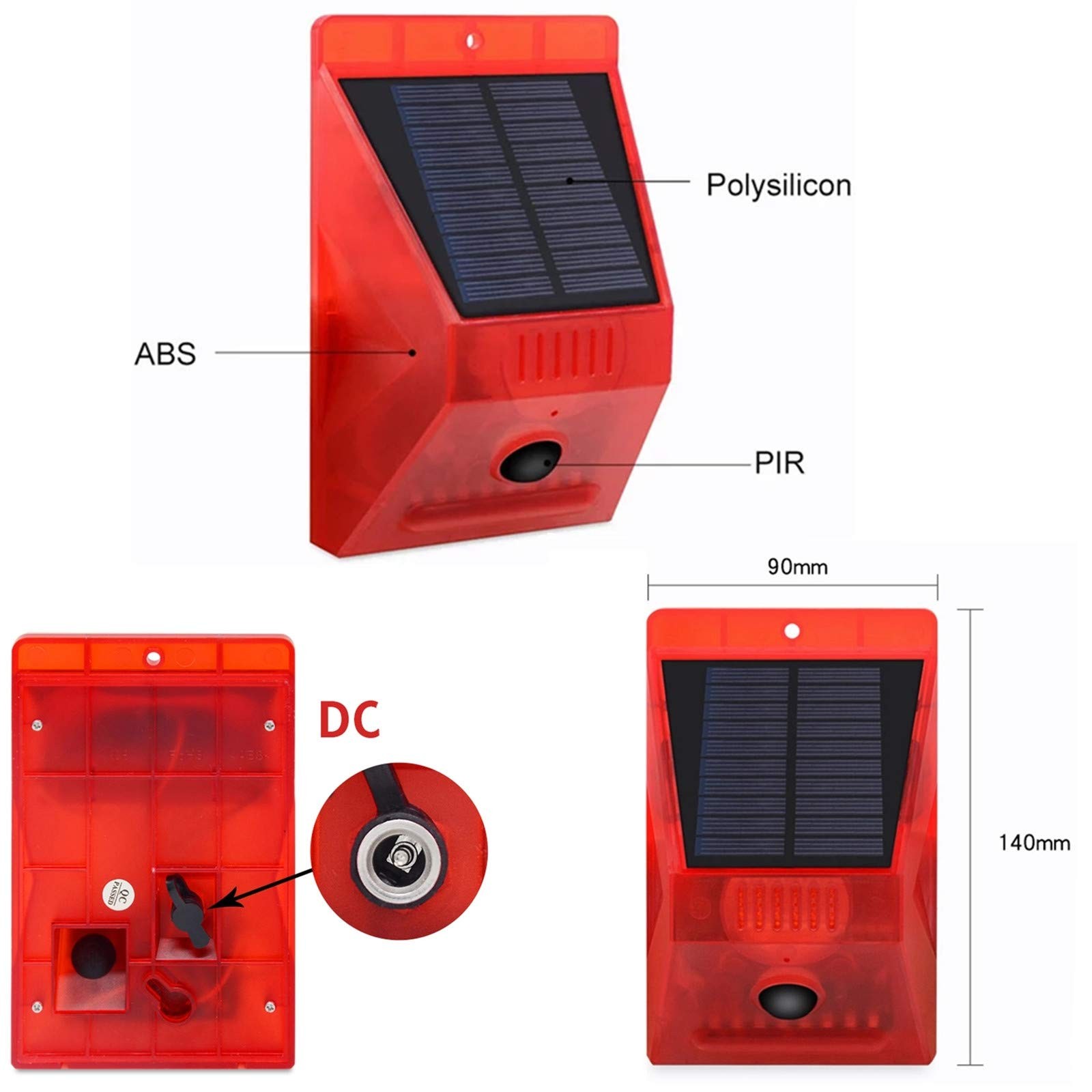 Solar Motion Sensor Alarm Outdoor Motion Detector 129db Loud Sound Security S…